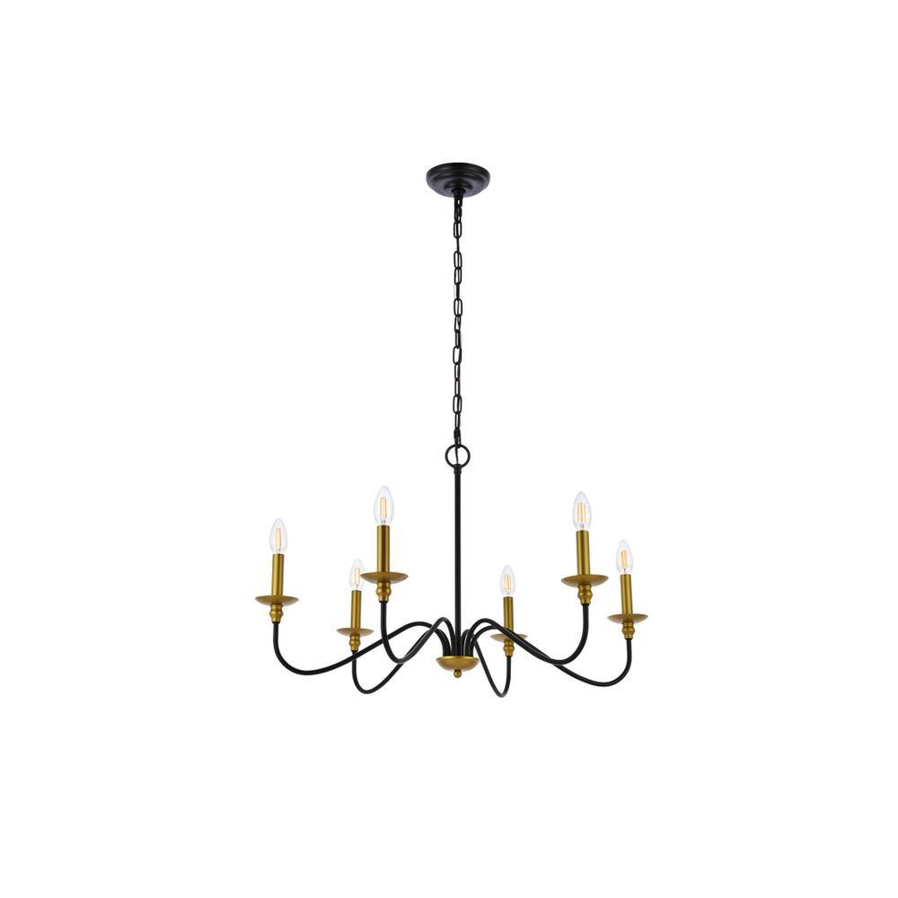 Back. Living District - Rohan 30 inch chandelier in matte black and brass - Brass And Black.