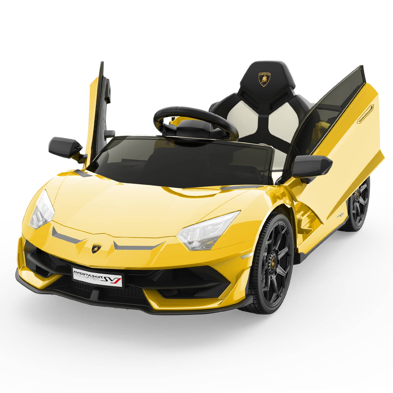 Maxxis Merch - 12V Licensed Lamborghini Kids Ride On Car with Parent Remote Control, Spring Suspension, MP3 Player - Yellow