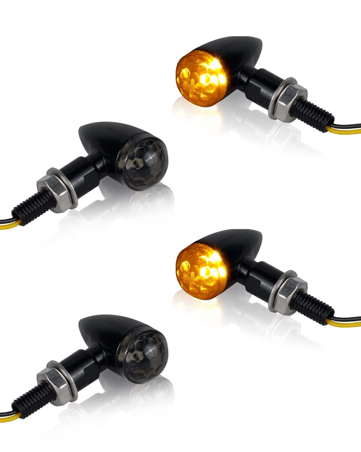 COTTAGE - turn signals smoked lens metal signal lights cafe racer cruiser compatible harley honda yamaha kawasaki black - Default