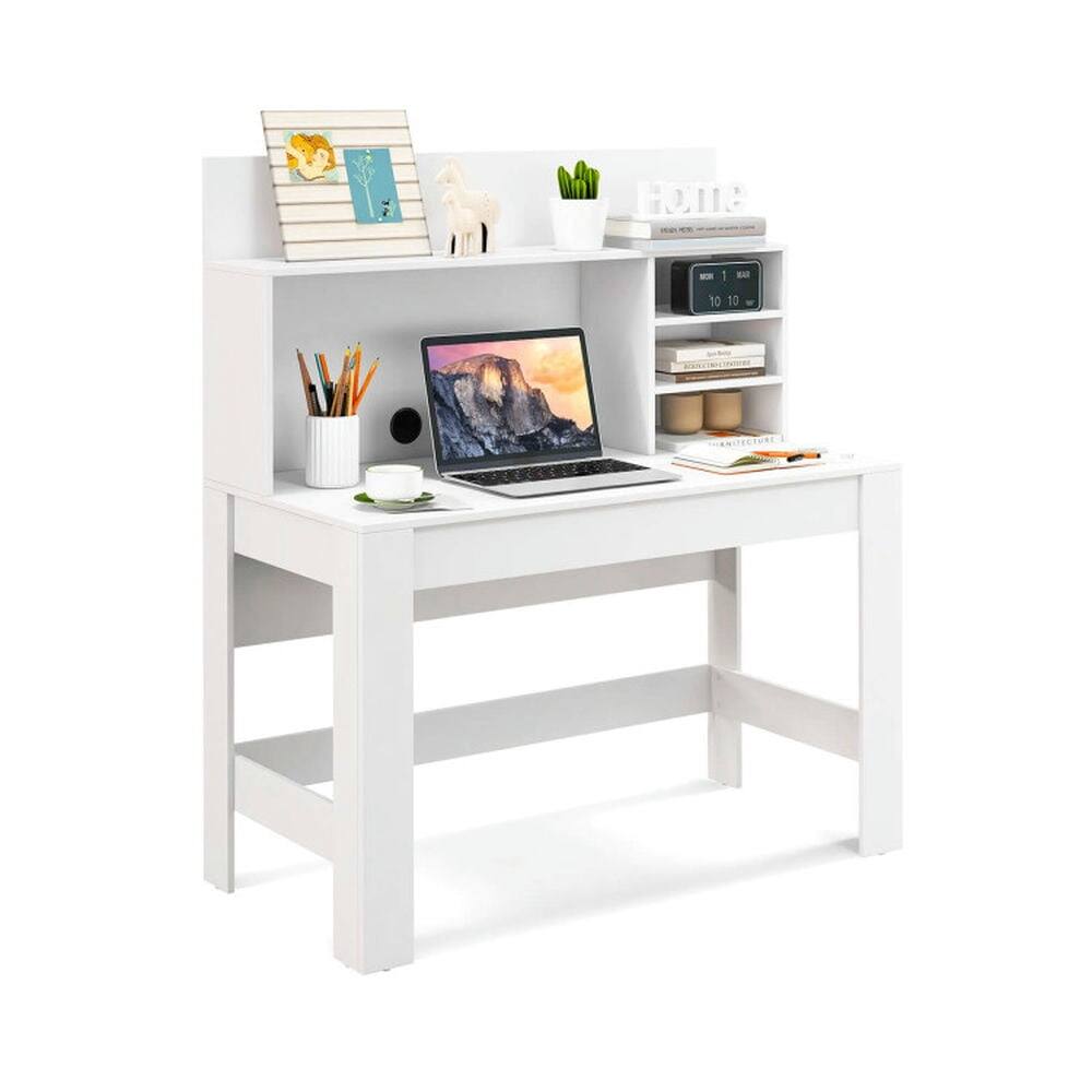 Alt View 1. Pefilos - 48 Inch Writing Computer Desk with Anti-Tipping Kits & Cable Management Hole-White, Office Desk, Desks, Working, Writing - White.