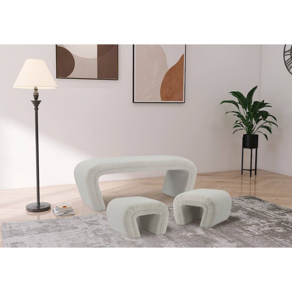Alt View 2. Meridian Furniture - Odelia Cream Boucle Fabric Bench - Beige.