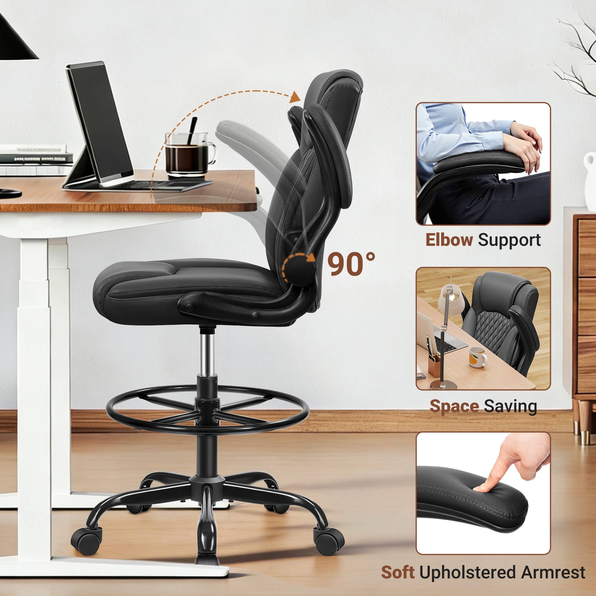 - 90° Elbow Support
- Space Saving
- Soft Upholstered Armrest