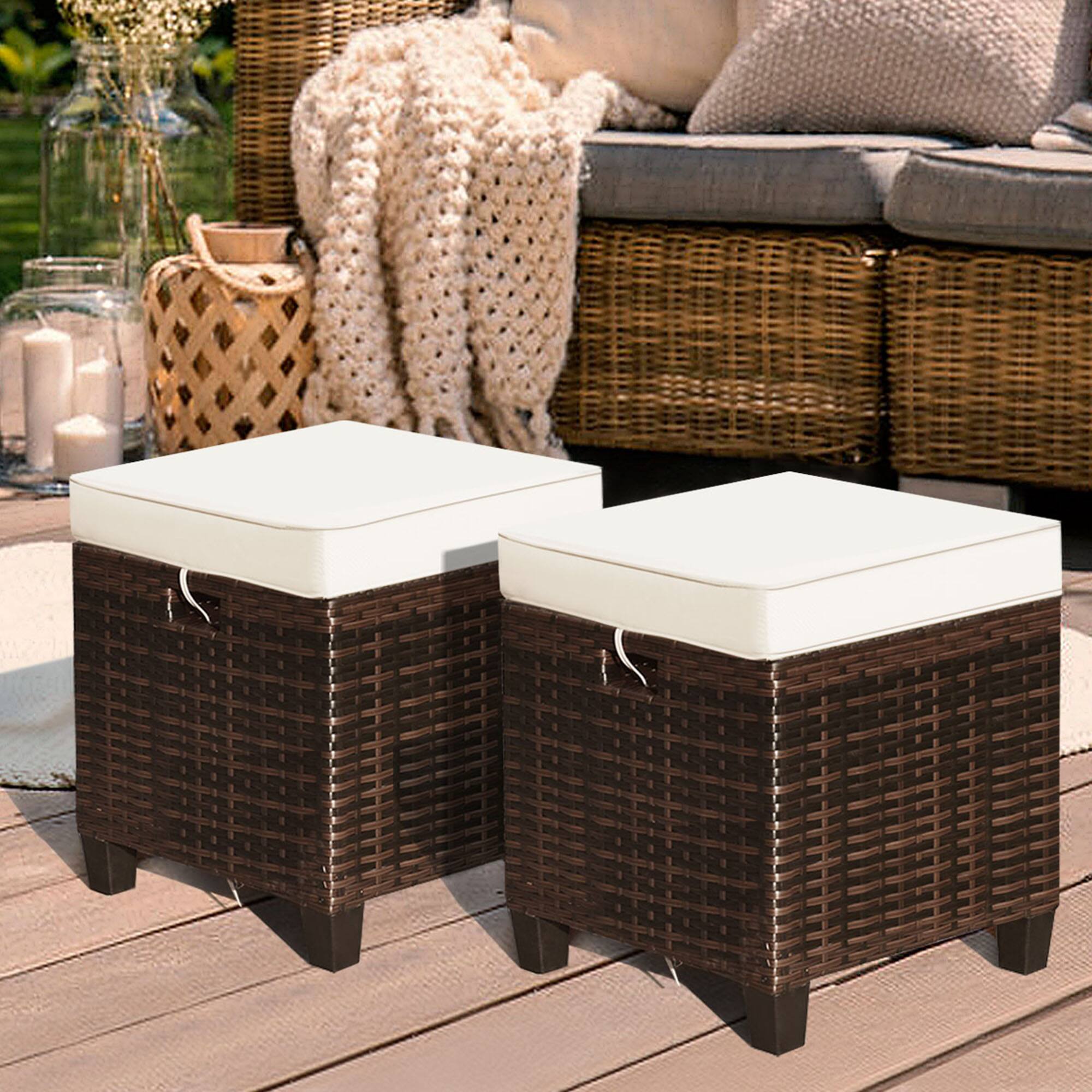 Alt View 5. Gymax - Gymax Set of 2 Patio Wicker Rattan Ottoman Footrest Garden Outdoor w/ Cushion - Brown.