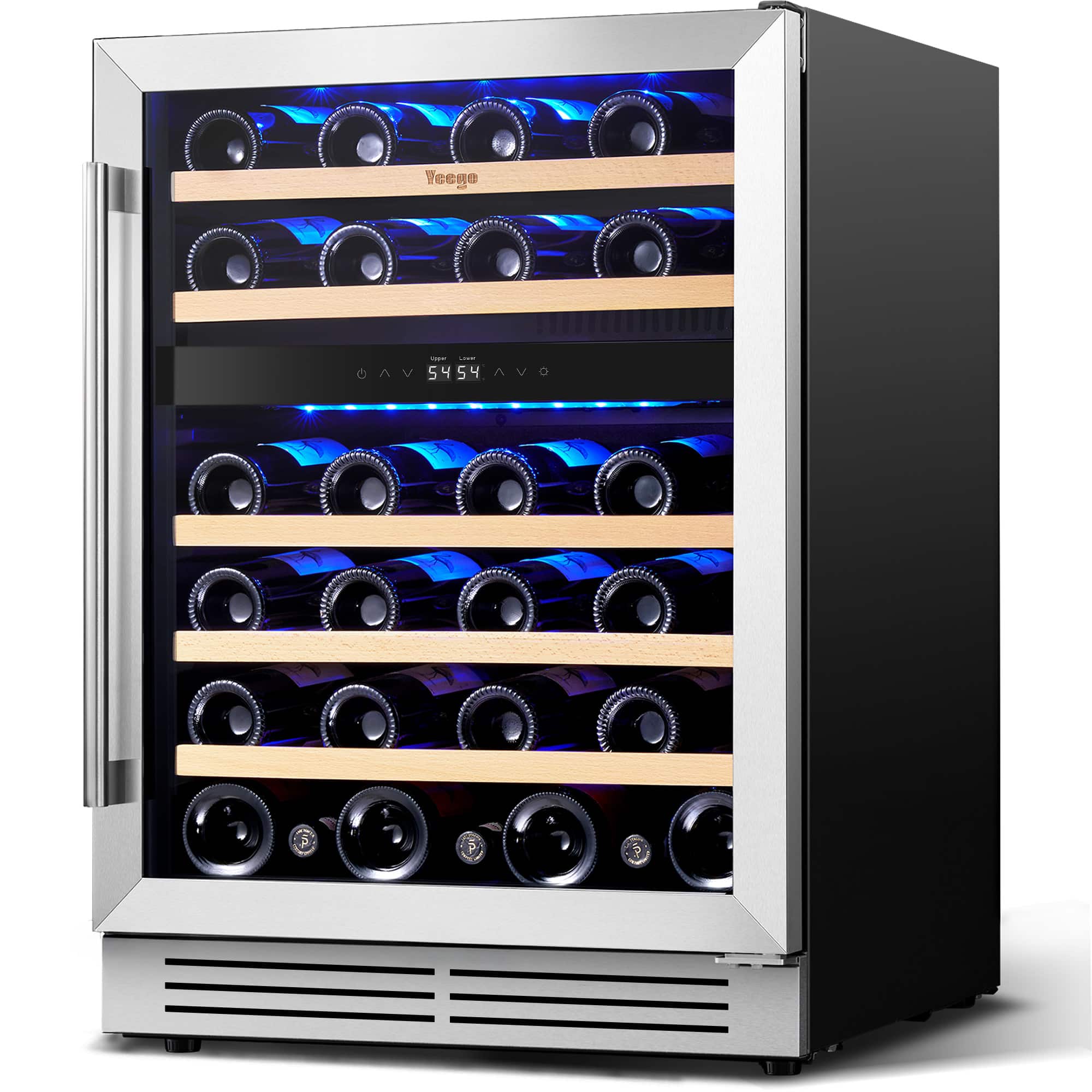 Yeego - 24inch Wine Refrigerators Cooler - Dual-zone 47-Bottle 40-65°F Glass Door, Built in, for Home Bar Office(5.12 Cu.ft) - Stainless Steel