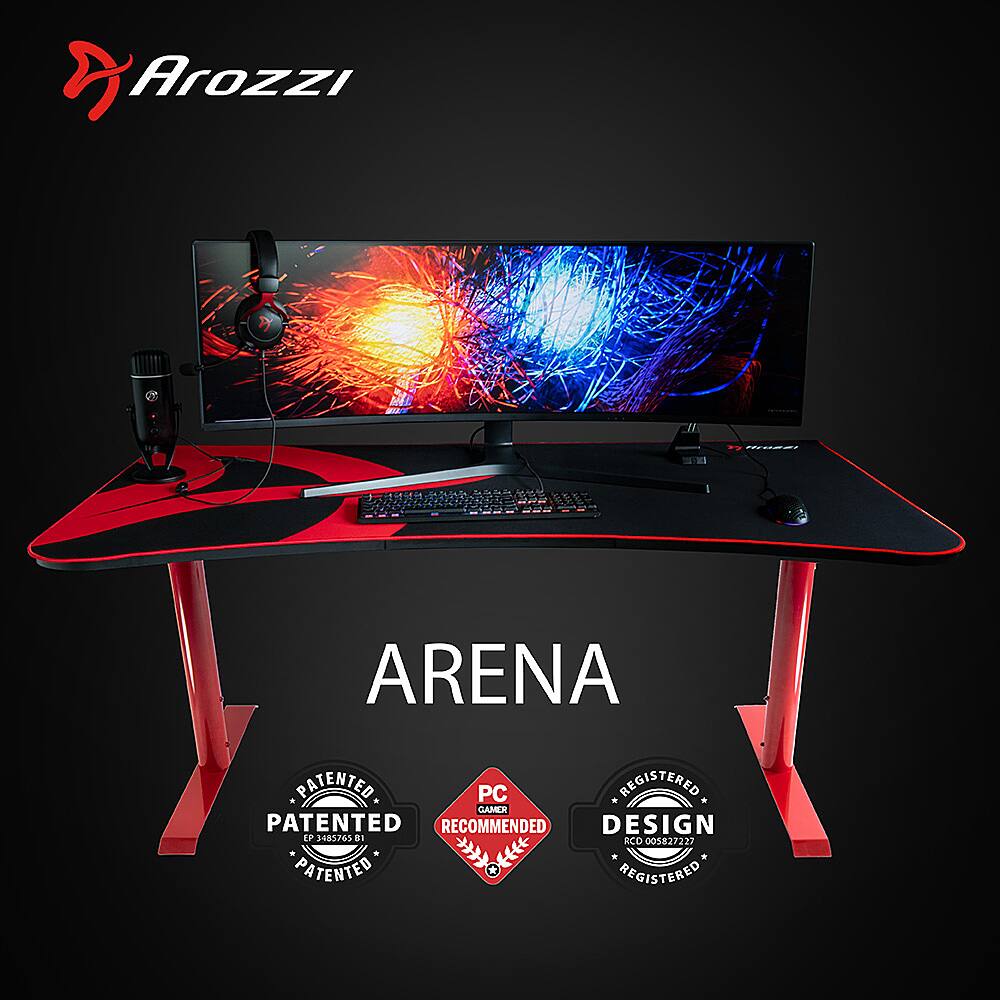 Alt View 12. Arozzi - Arena Ultrawide Curved Gaming Desk - Red with Black Accents.