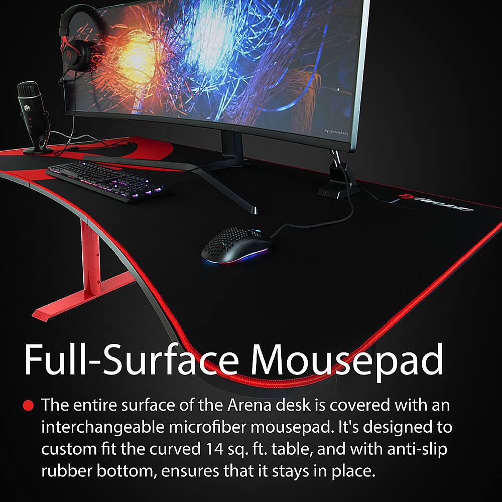 Alt View 13. Arozzi - Arena Ultrawide Curved Gaming Desk - Red with Black Accents.
