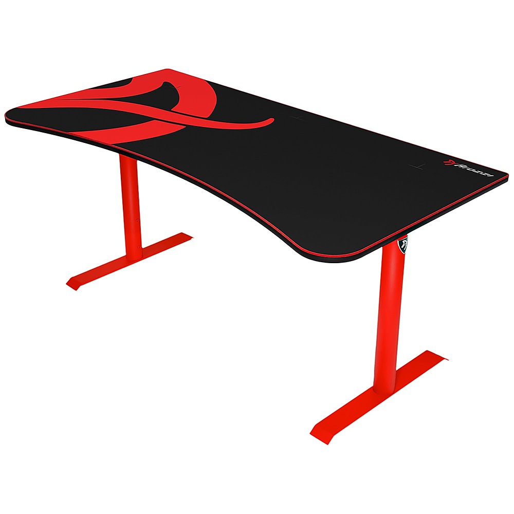 Left View: Arozzi - Arena Ultrawide Curved Gaming Desk - Black with Red Accents