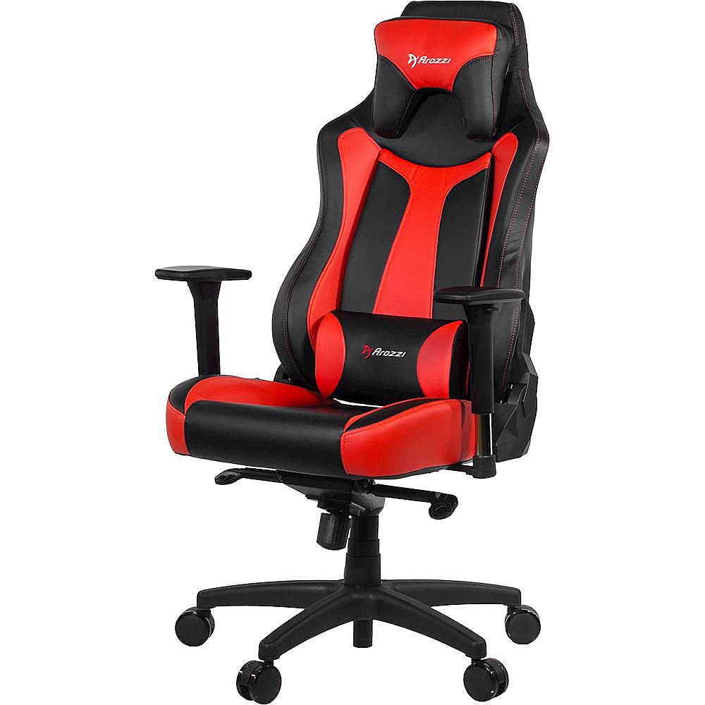 Left View: Arozzi - Vernazza Premium PU Leather Ergonomic Gaming Chair - Black - Red Accents