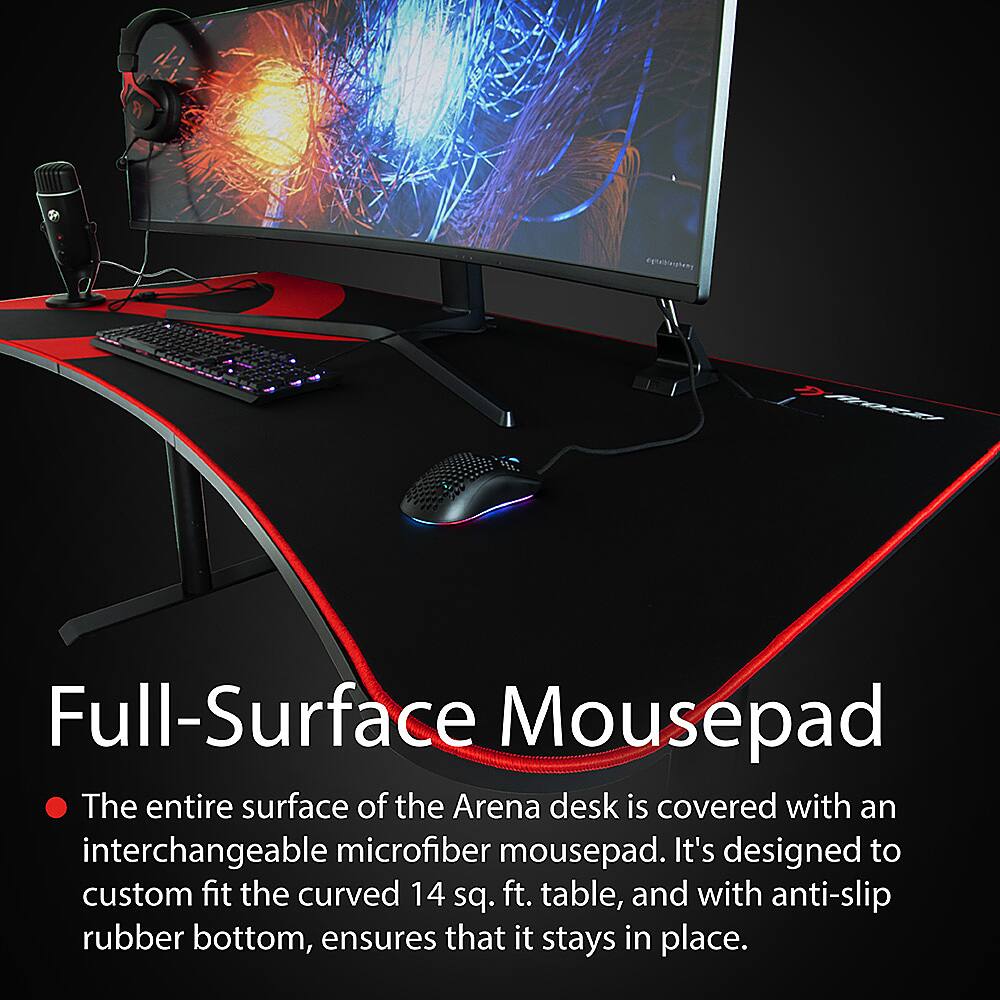 Alt View 13. Arozzi - Arena Ultrawide Curved Gaming Desk - Black with Red Accents.