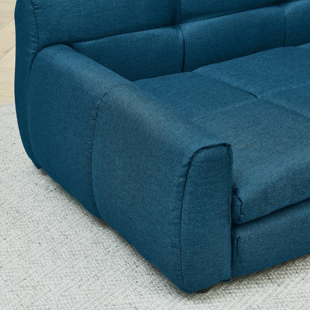 Alt View 2. Siljoy - Dark Blue Linen Pet Sofa for Big Dogs, Elevated Dog Bed with Armrests & Back Support - Dark Blue.