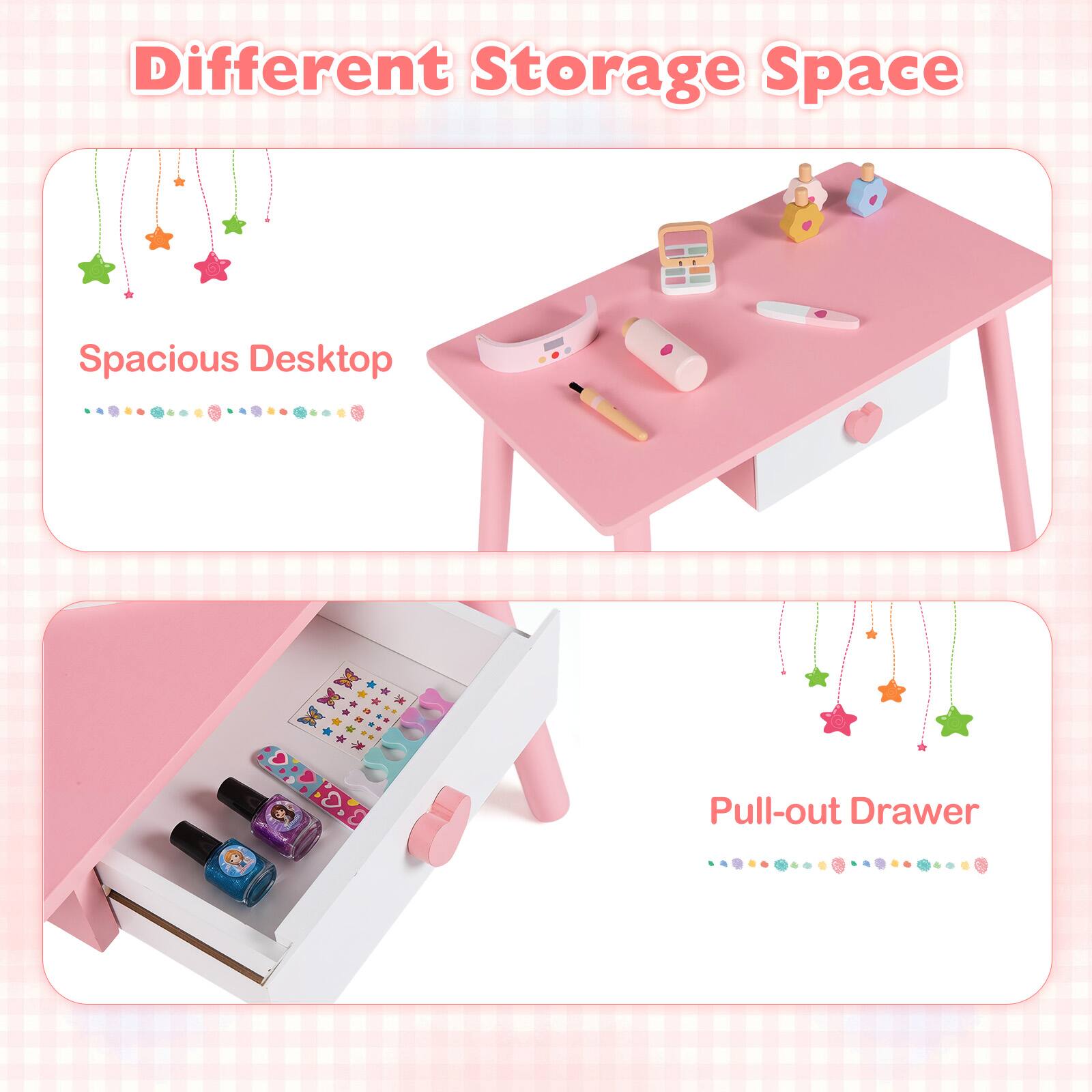 Different Storage Space  
Spacious Desktop  
3 a M Pull-out Drawer