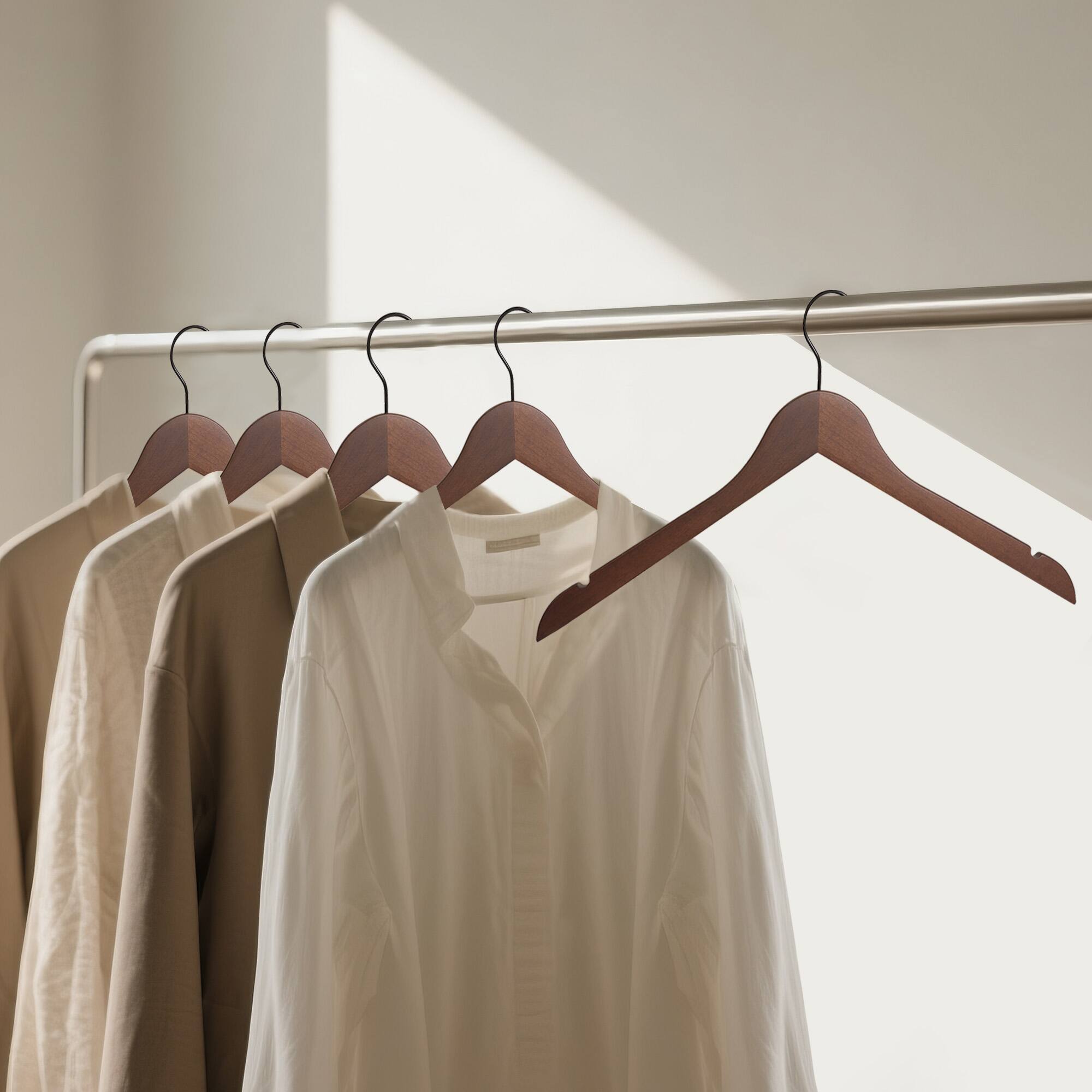 Alt View 2. BP4U - 12-Pack Premium Wooden Clothes Hangers, Solid Wood Coat Shirt Top Hangers for Jackets, Shirts, Dresses(Walnut) - Walnut.