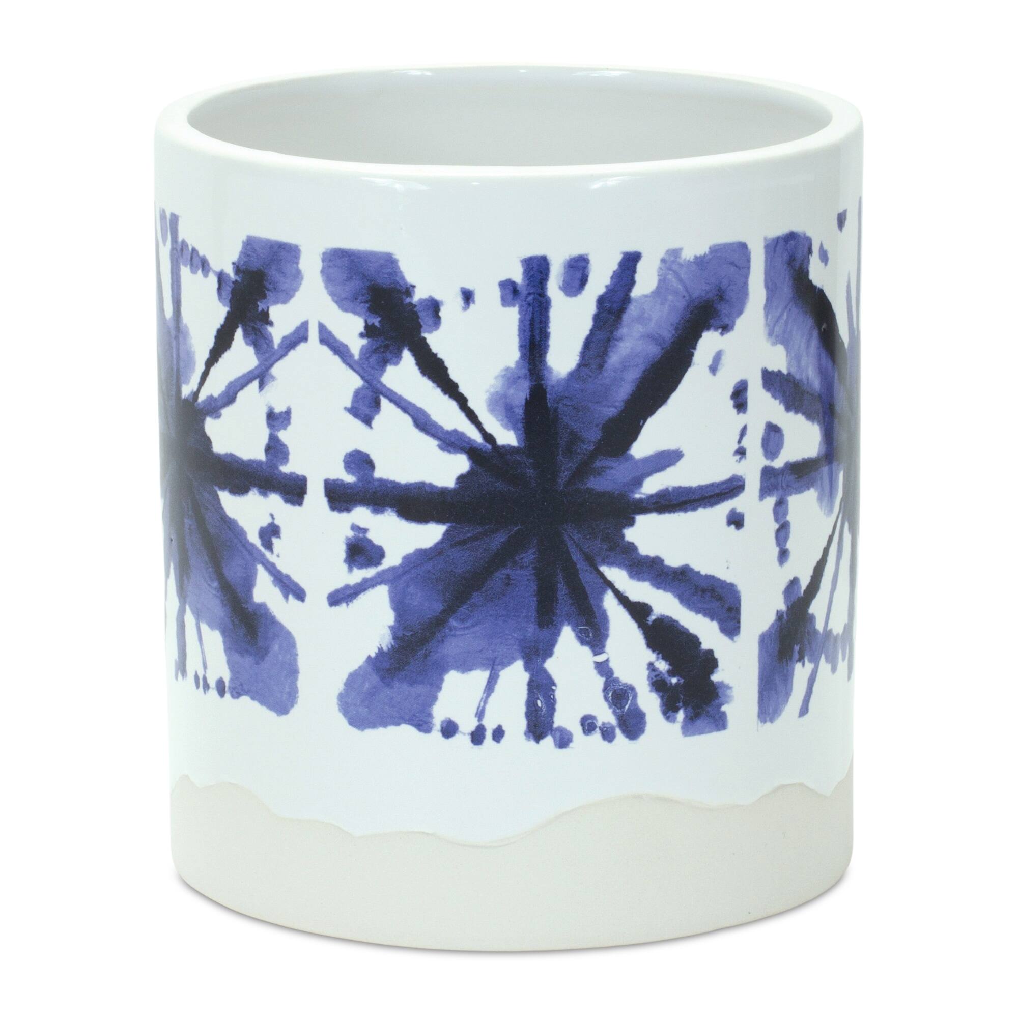 Angle. BreeBe - Tie-Dye Print Ceramic Pot (Set of 2) - White, Blue.