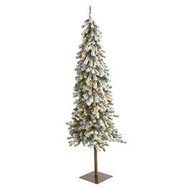 BreeBe - 6' Flocked Alpine Xmas Tree with 200 Lights and 580 Tips - White, Green