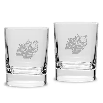 Front. Jardine - Southern Connecticut State Owls 11.75oz. Two-Piece Luigi Bormioli Square Double Old Fashion Glasses Set - Multicolor.