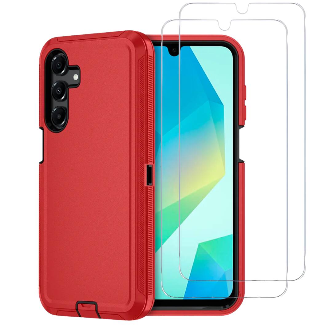 Front. Entronix - Entronix Galaxy A16 Bundle - Heavy Duty Case with 2 Clear Screen Protectors - Red.