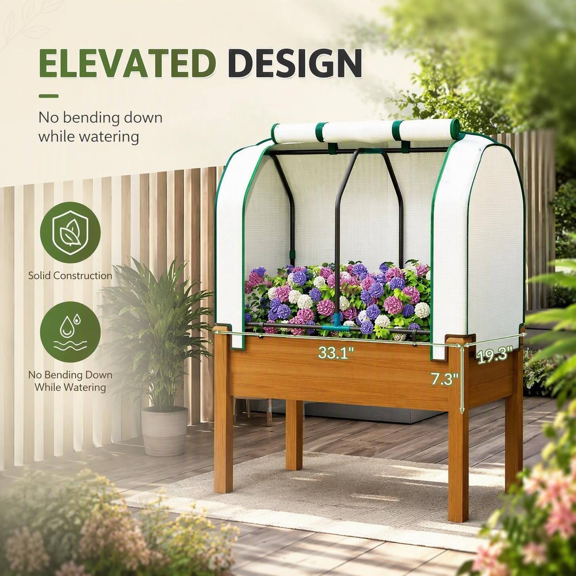 ELEVATED DESIGN  
No bending down while watering  
Solid Construction  
No Bending Down While Watering  
33.1"  
19.3"  
7.3"