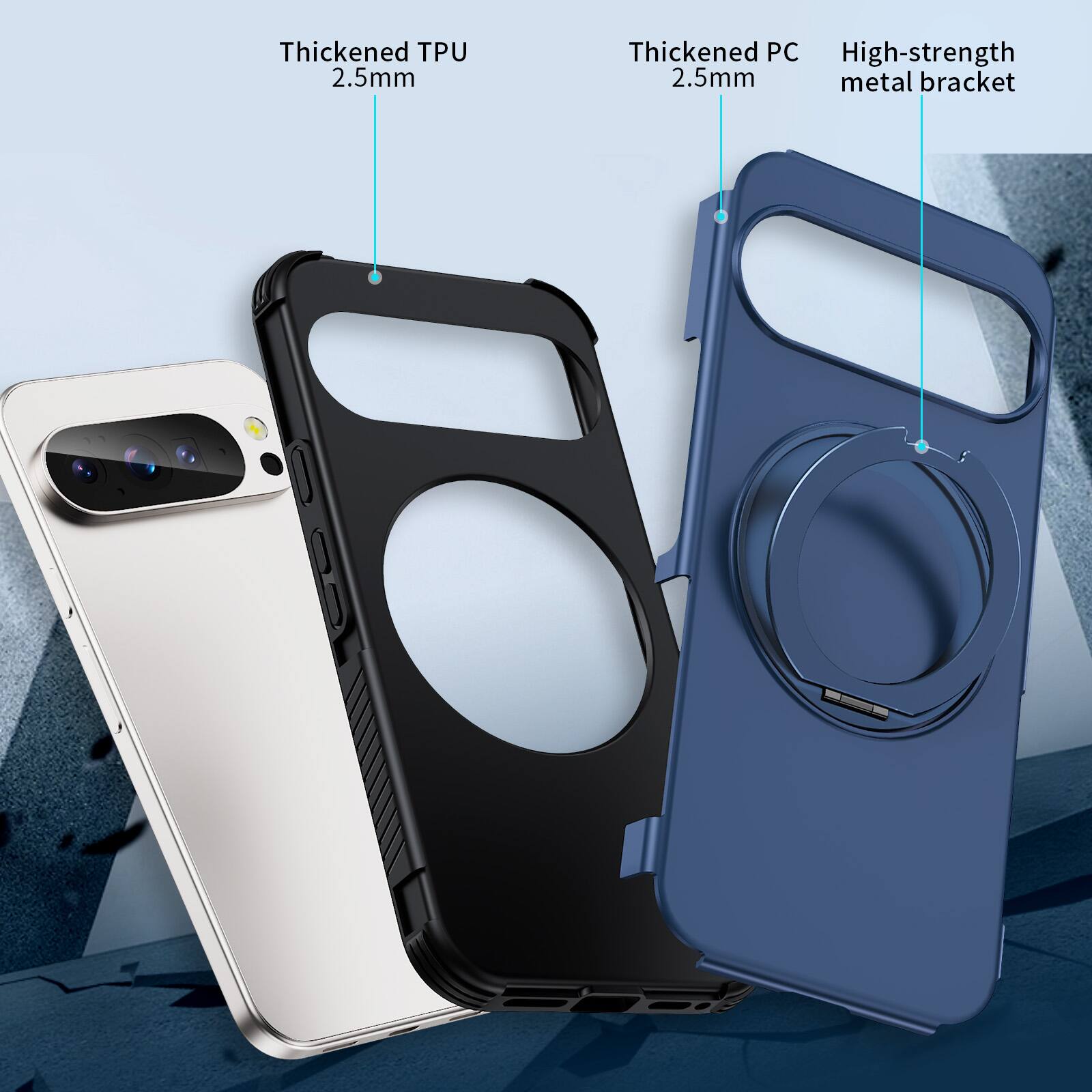 Thickened TPU 2.5mm  
Thickened PC 2.5mm  
High-strength metal bracket