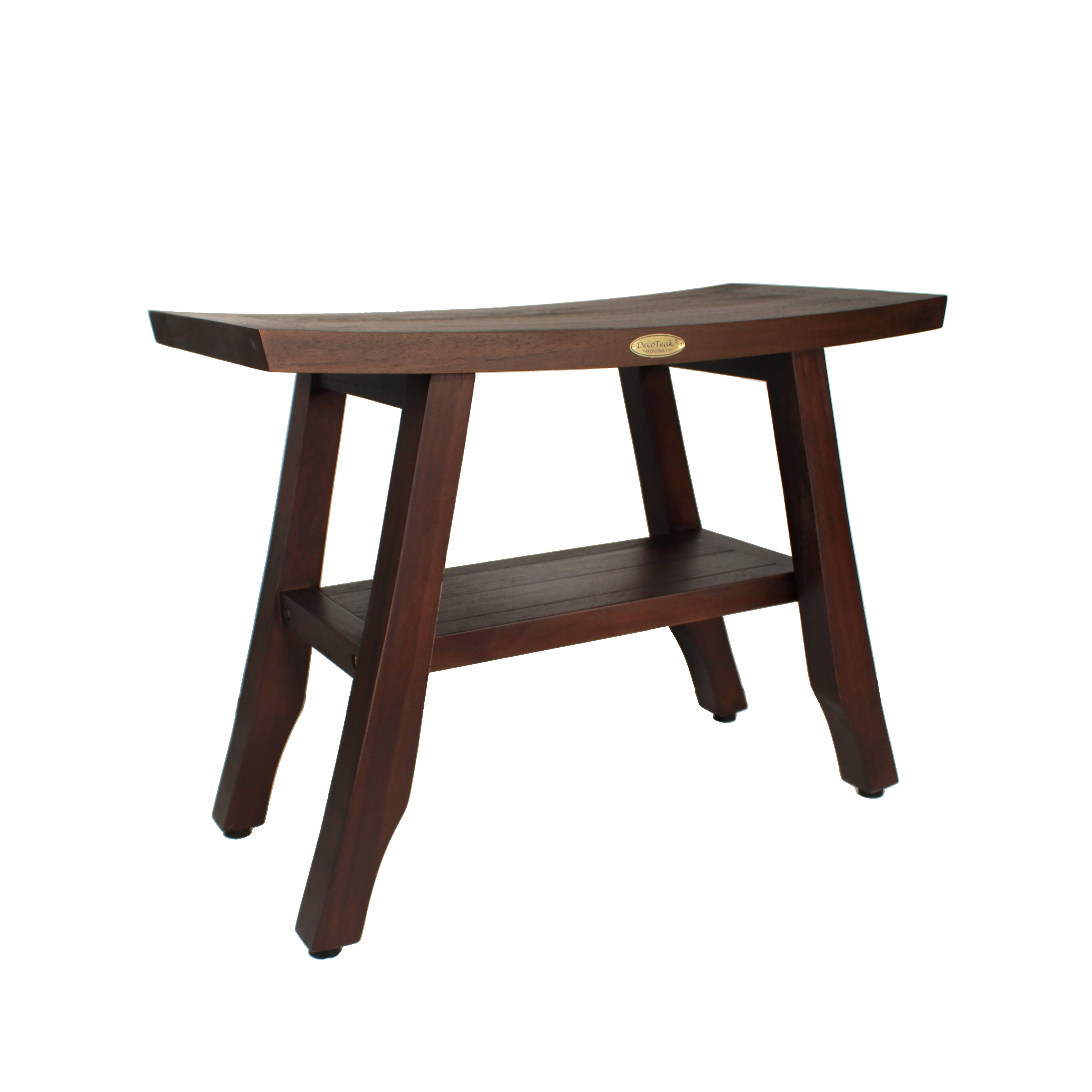 Angle. DecoTeak - DecoTeak® Satori® 24" Teak Wood Shower Bench with Shelf in Woodland Brown Finish - Woodland Brown.