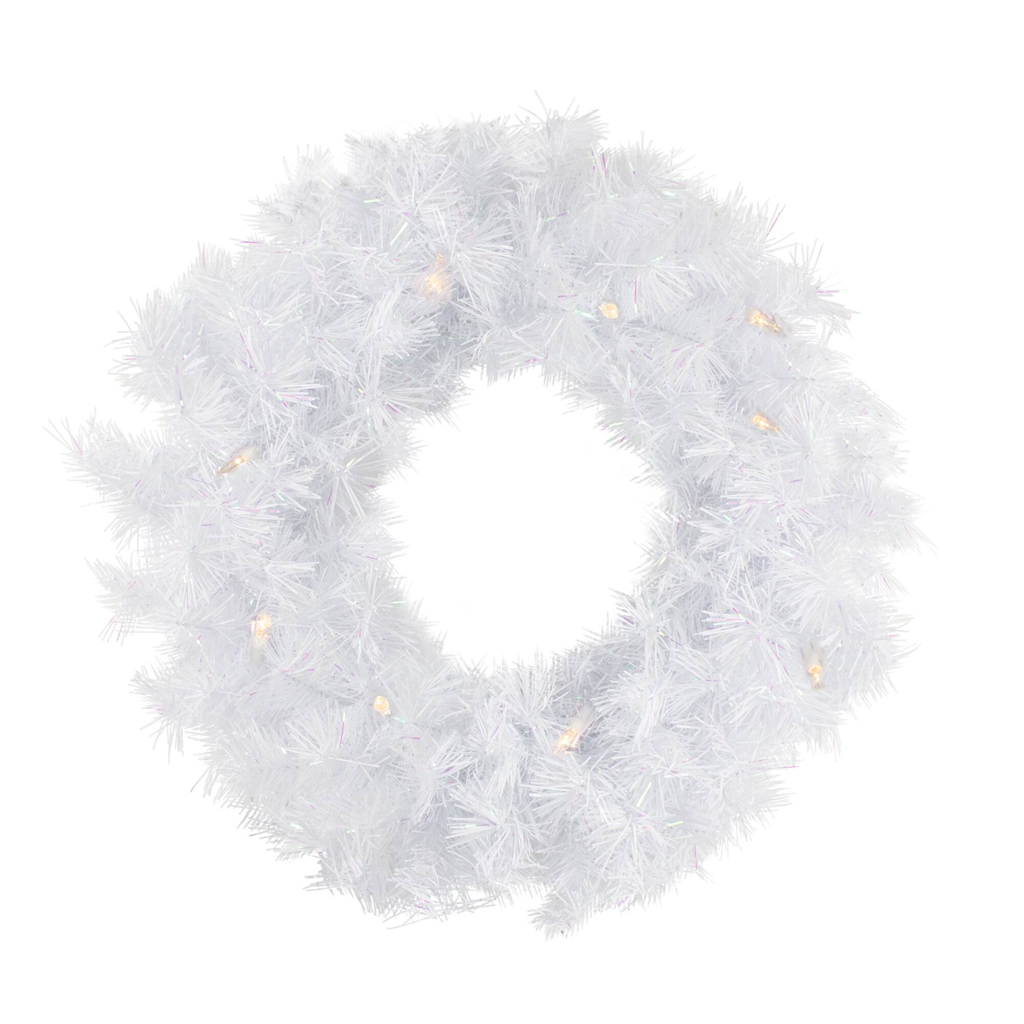 Front. Northlight - Pre-Lit White Alaskan Pine Artificial Christmas Wreath - 48" - Warm White LED  Lights - White.