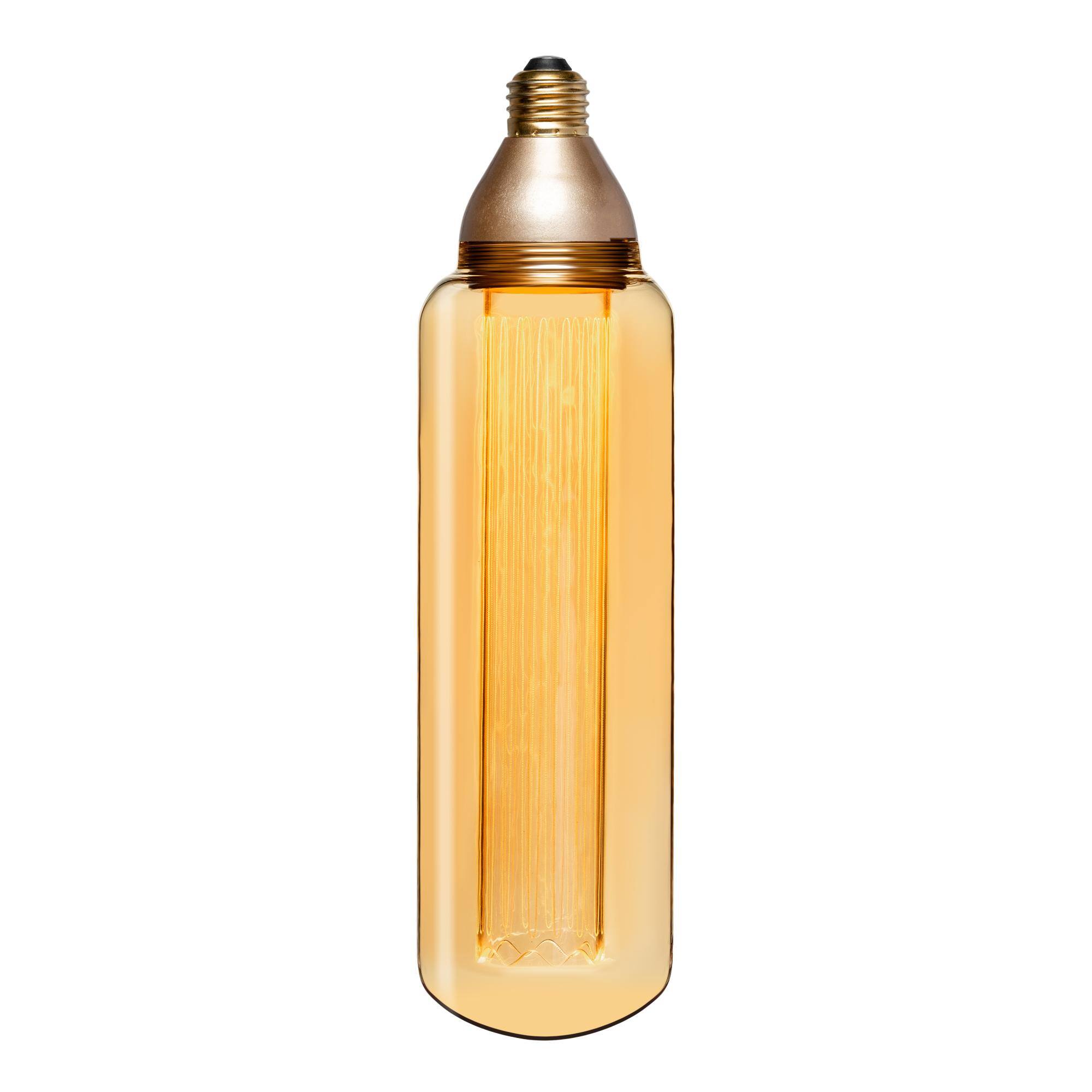 Front. Next Glow - T80 Tubular LED Light Bulb 8-watts, 2,200K Medium Screw (E26) Base - Amber - Amber.