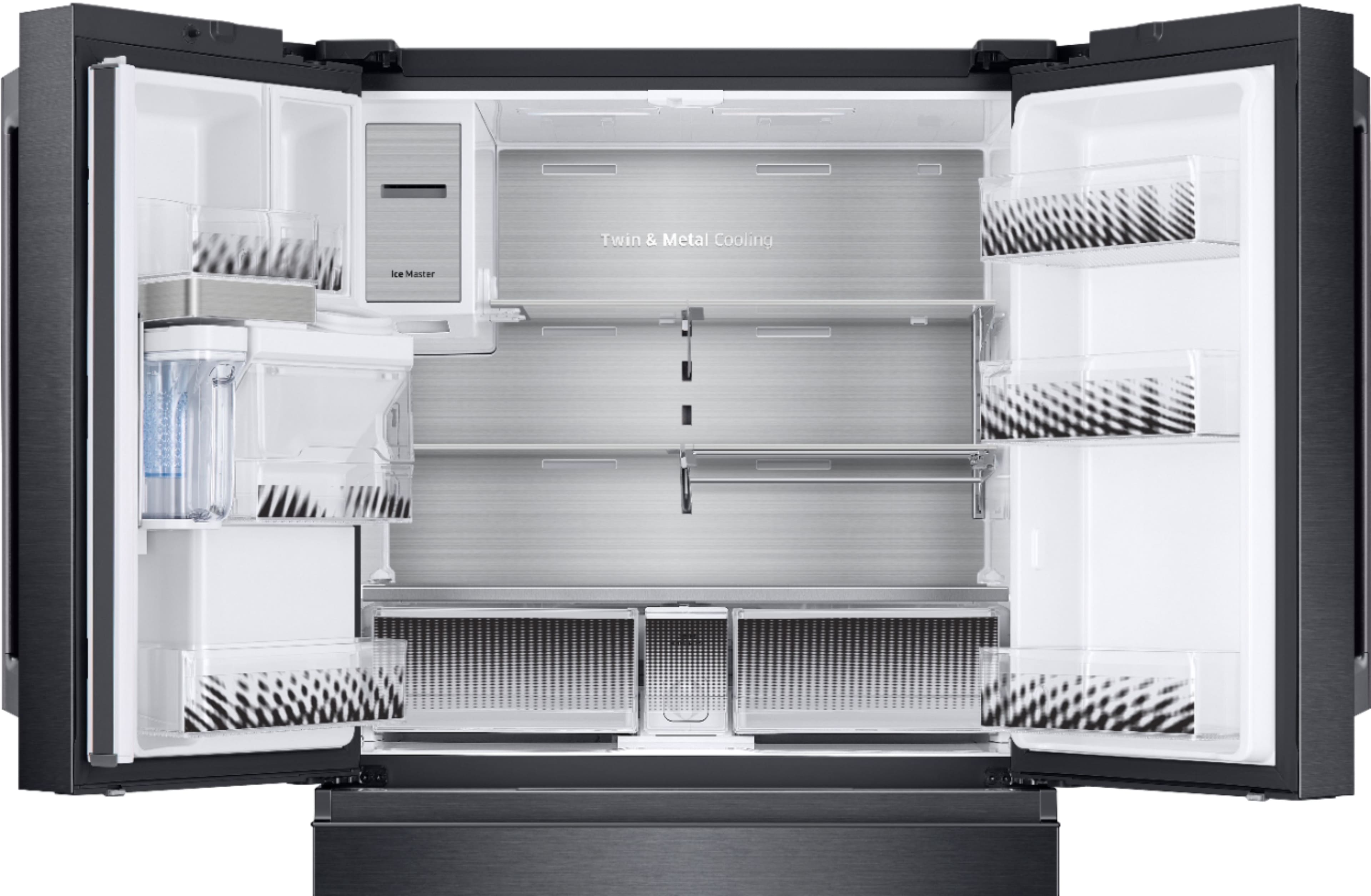 Alt View 2. Samsung - Chef Collection 22.6 Cu. Ft. 4-Door Flex French Door Counter-Depth Fingerprint Resistant Refrigerator - Matte Black Stainless Steel.