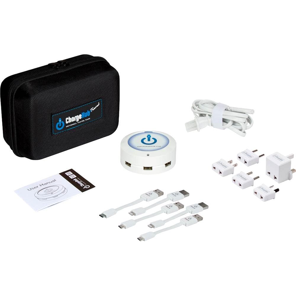 Front. ChargeHub - X5 5-Port USB SuperCharger (Worldwide Travel Pack) - White.
