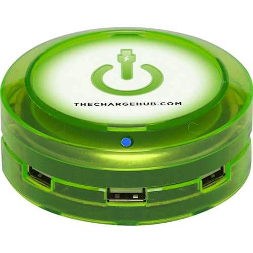 Front. ChargeHub - X5 5-Port USB SuperCharger - Edge glow green.
