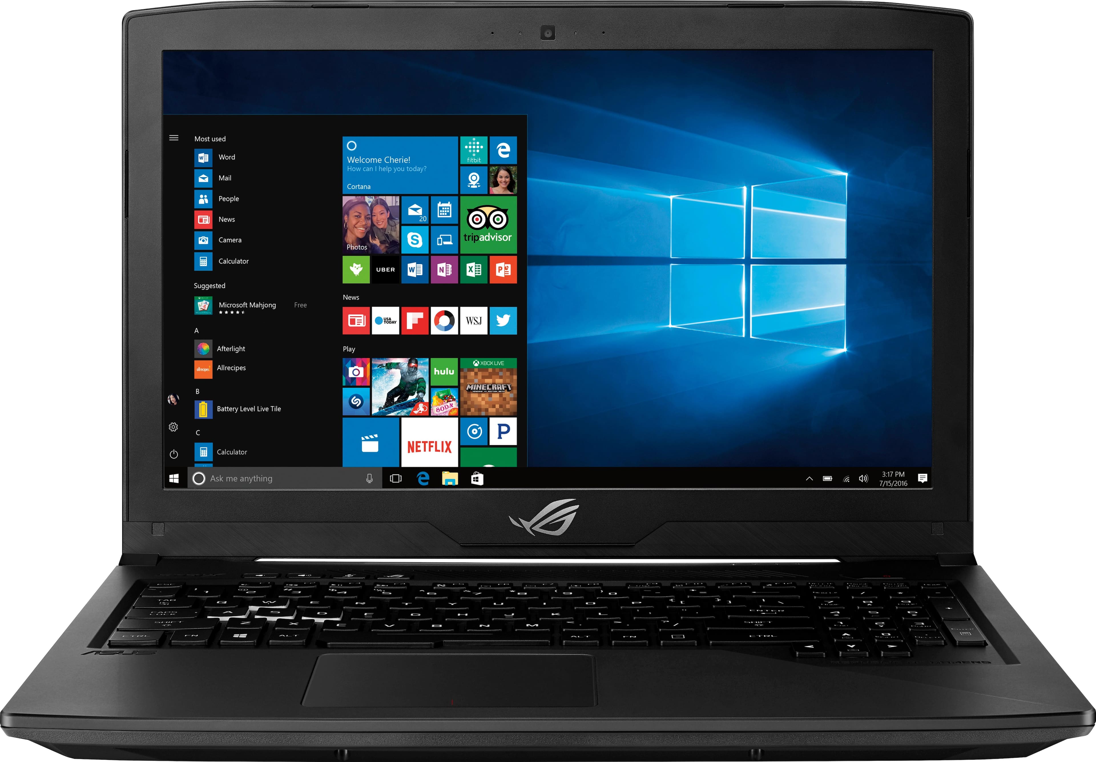 Front. ASUS - 15.6" Laptop - Intel Core i7 - 16GB Memory - NVIDIA GeForce GTX 1060 - 1TB Hard Drive + 128GB Solid State Drive - Soft touch black.