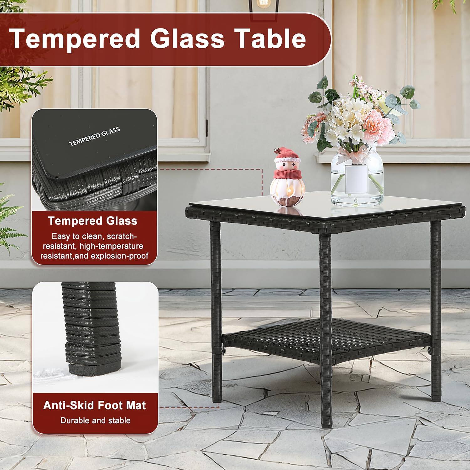Tempered Glass Table

Tempered Glass  
Easy to clean, scratch-resistant, high-temperature resistant, and explosion-proof

Anti-Skid Foot Mat  
Durable and stable