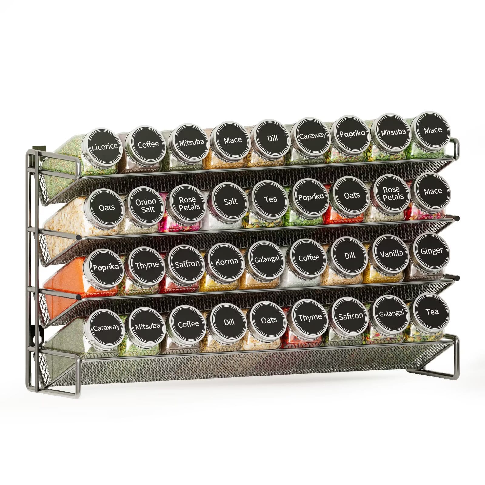 Tooloton - Spice Rack Organizer Set with 36 Glass Jars, Countertop Seasoning Rack with Labels, Marker & Funnel, 36 Jars included