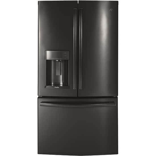 black and stainless steel refrigerator