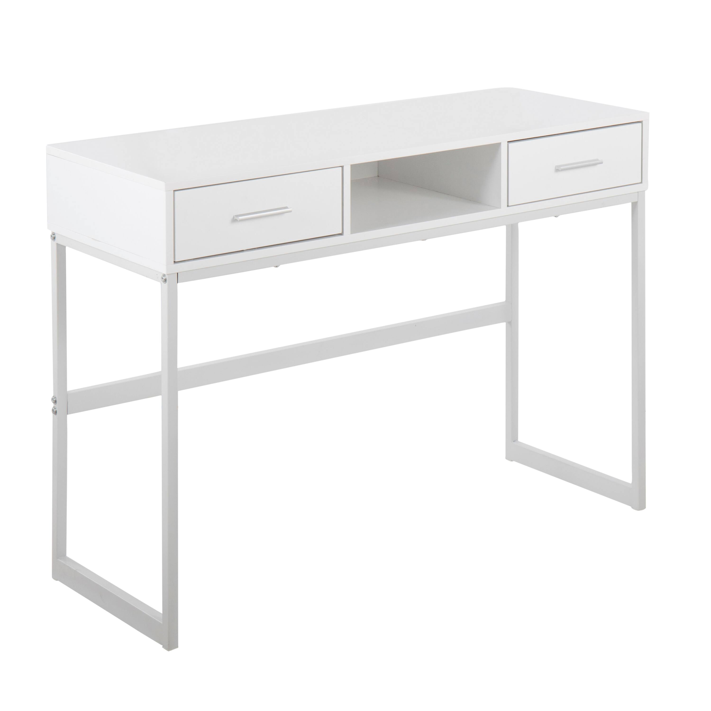 Front. TinyHomie - Franklin Contemporary Console Table in White Metal and White Wood by LumiSource - White.