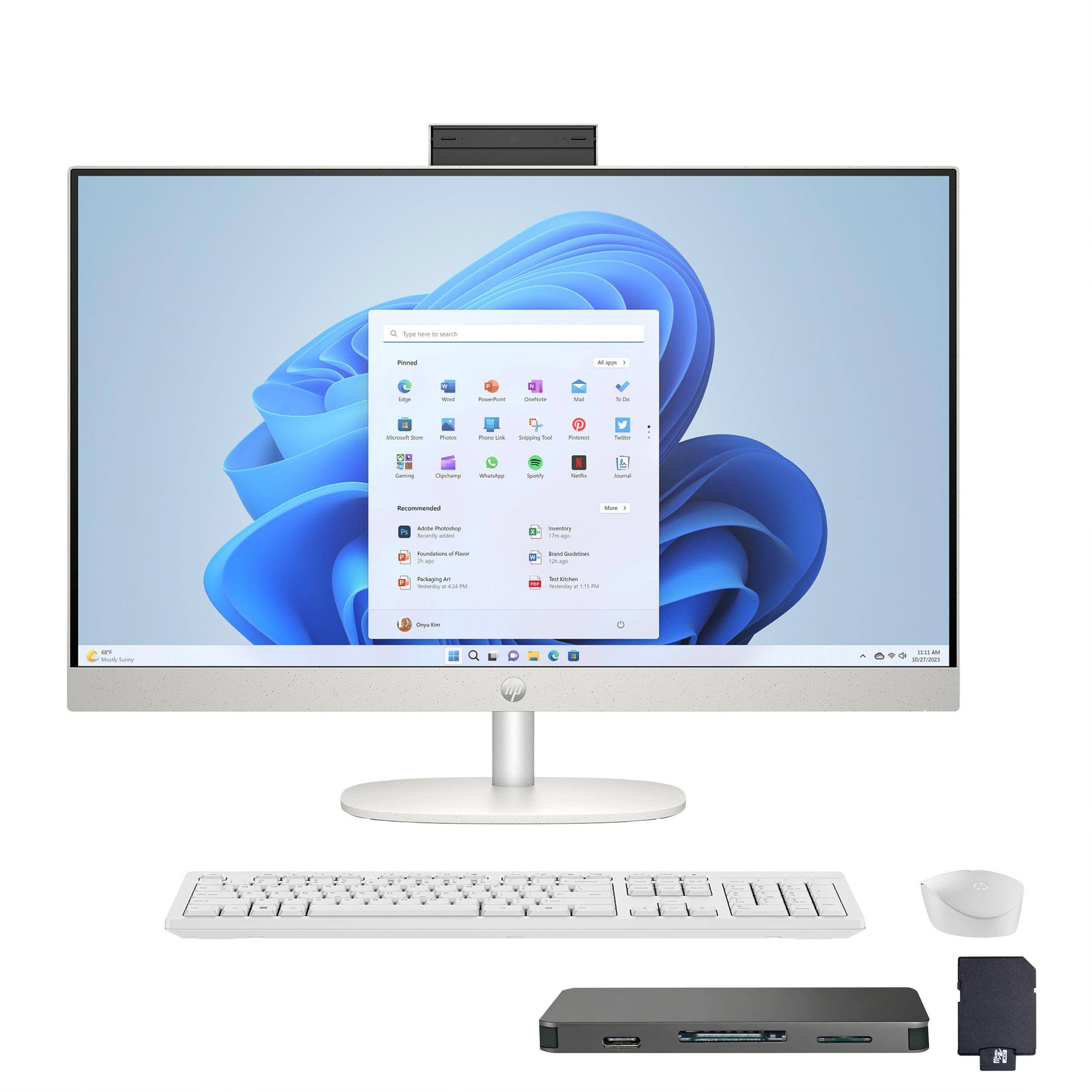 HP - 27" FHD Touch AIO Desktop,Ryzen 5 7520U,16GB RAM,1TB SSD+160GB Dock Set,Wireless Keyboard&Mouse,Win 11 - White
