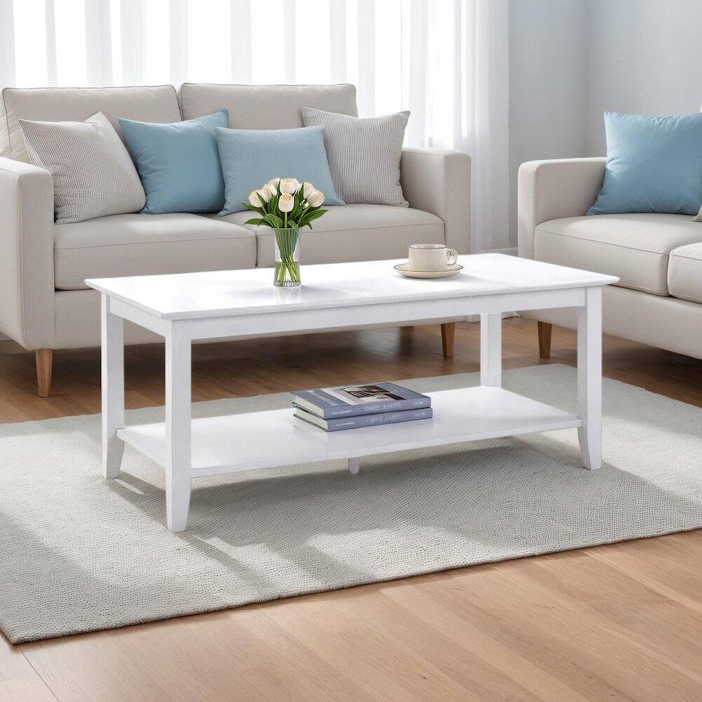 Left. Coaster Co. of America - American Heritage Rectangle Coffee Table with Shelf - White.