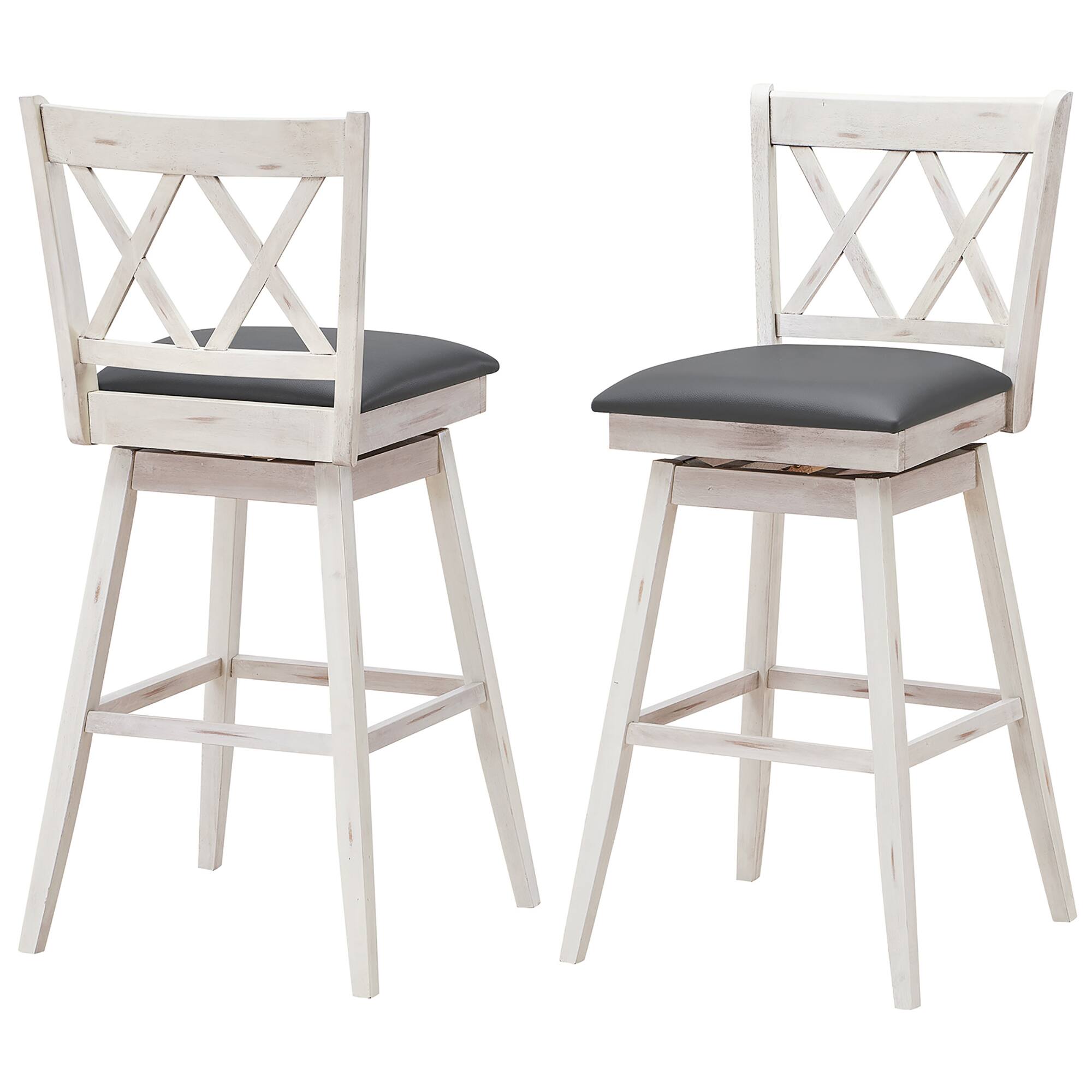 Alt View 3. Costway - Costway Set of 2 Barstools Swivel Bar Height Chairs with Rubber Wood Legs - Antique White.