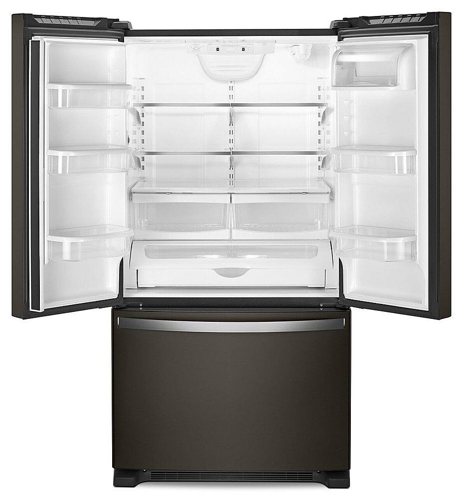 Left. Whirlpool - 20 cu. ft. French Door Refrigerator with Counter Depth Design - Black stainless steel.