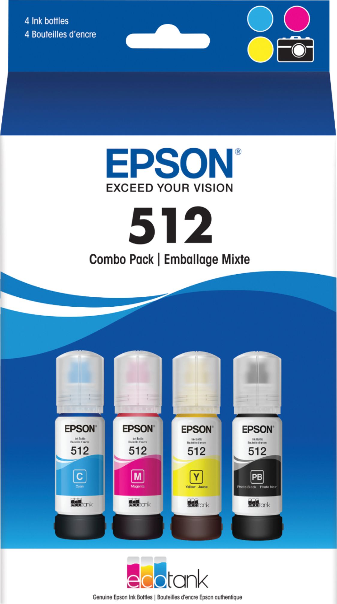 prioritet Afskrække radar Epson EcoTank 512 4-Pack Ink Bottles Cyan/Magenta/Yellow/Photo Black  T512520-S - Best Buy