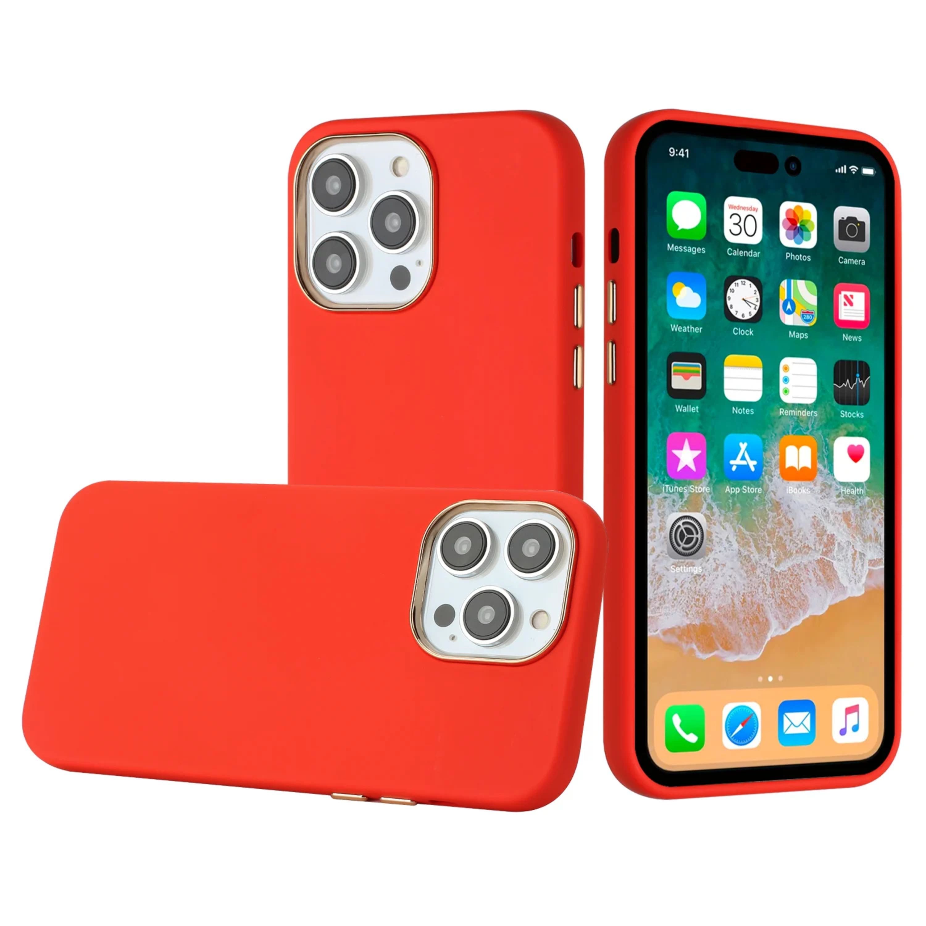 Kitcheniva - Premium Soft Case With Chrome Buttons For iPhone 14 Pro Max - Red