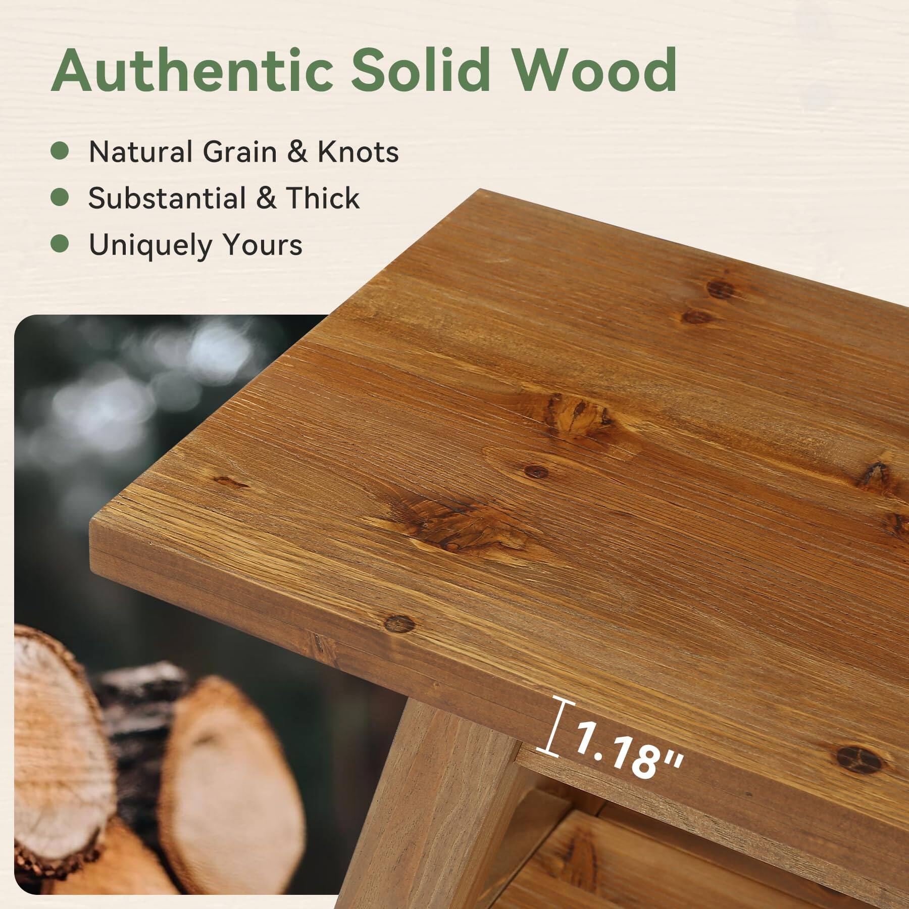 Authentic Solid Wood

- Natural Grain & Knots
- Substantial & Thick
- Uniquely Yours

1.18"