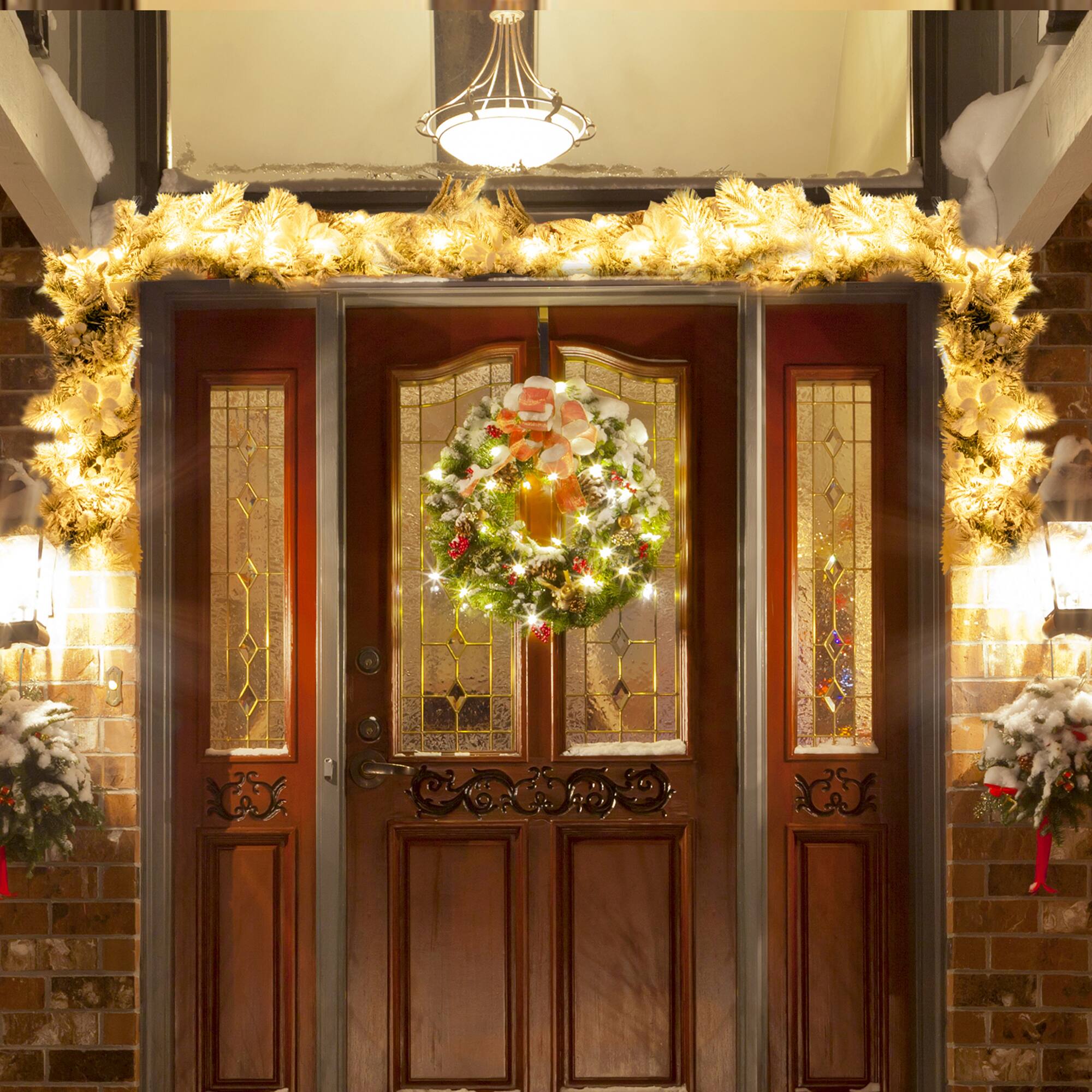 Alt View 3. Gymax - Gymax 9 FT Pre-Lit Artificial Flocked Christmas Garland w/ 50 LED Lights & Timer - White.