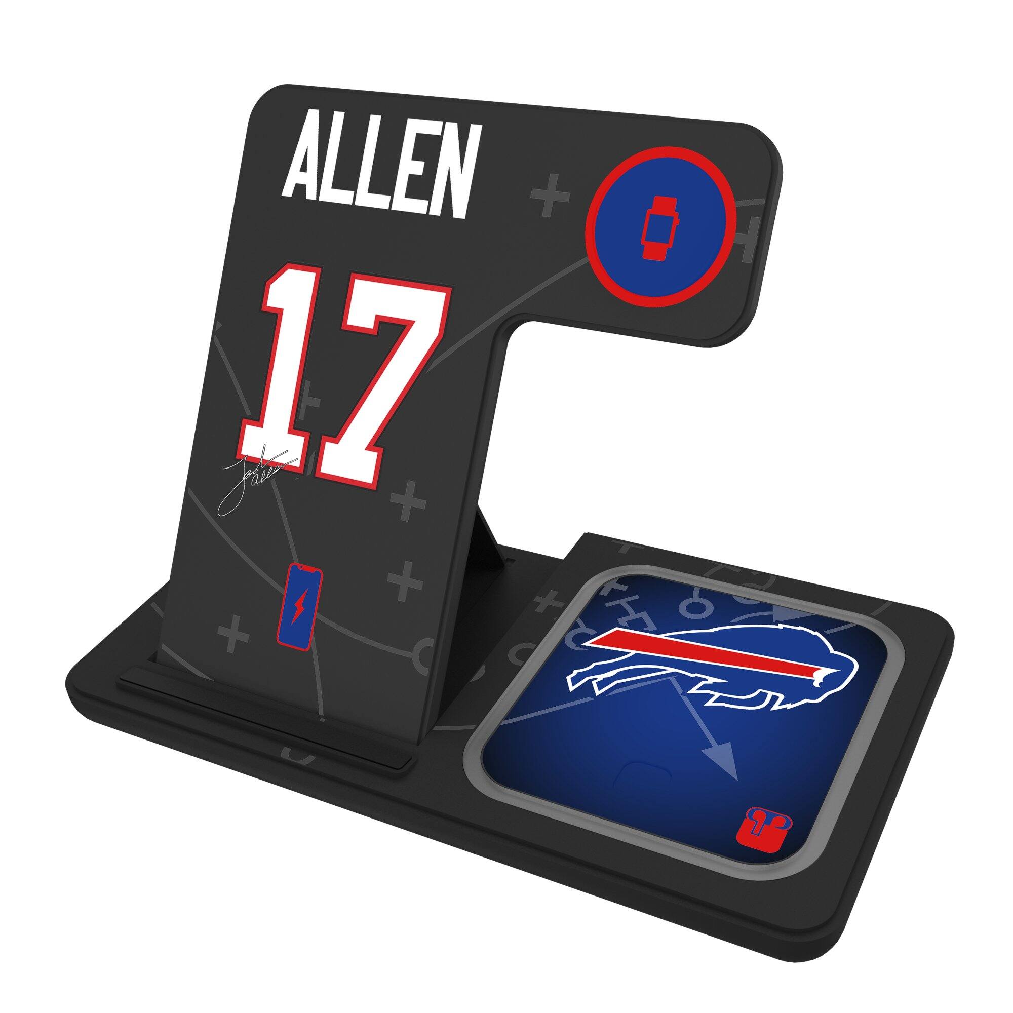 Front. Keyscaper - Josh Allen Buffalo Bills Ready 3-in-1 Charging Station - Black.