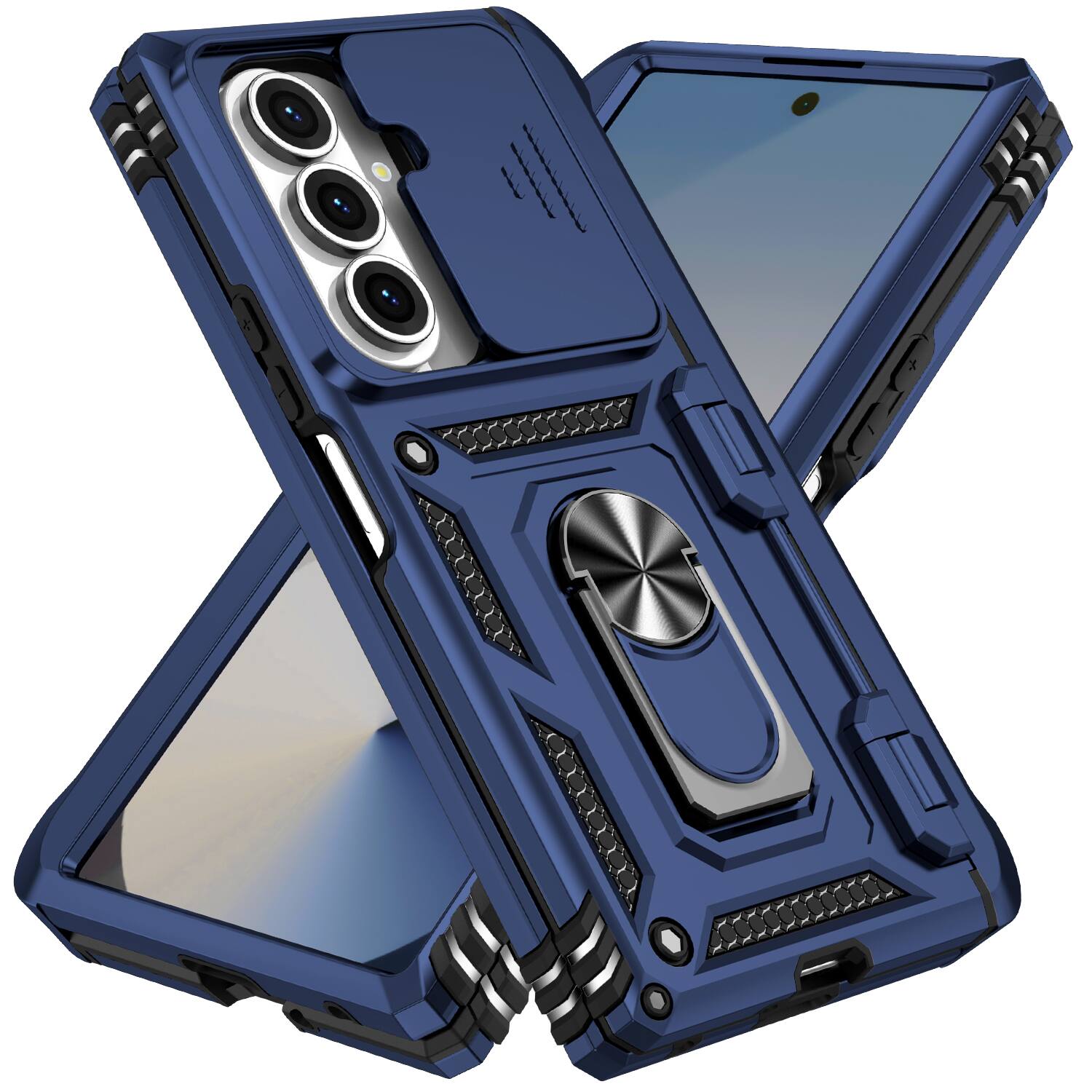 Angle. Dteck - For Samsung Galaxy Z Fold8 Ultra Heavy Duty Rugged Case Sliding Lens Cover Ring Kickstand Hinge Protection Cover - Blue.