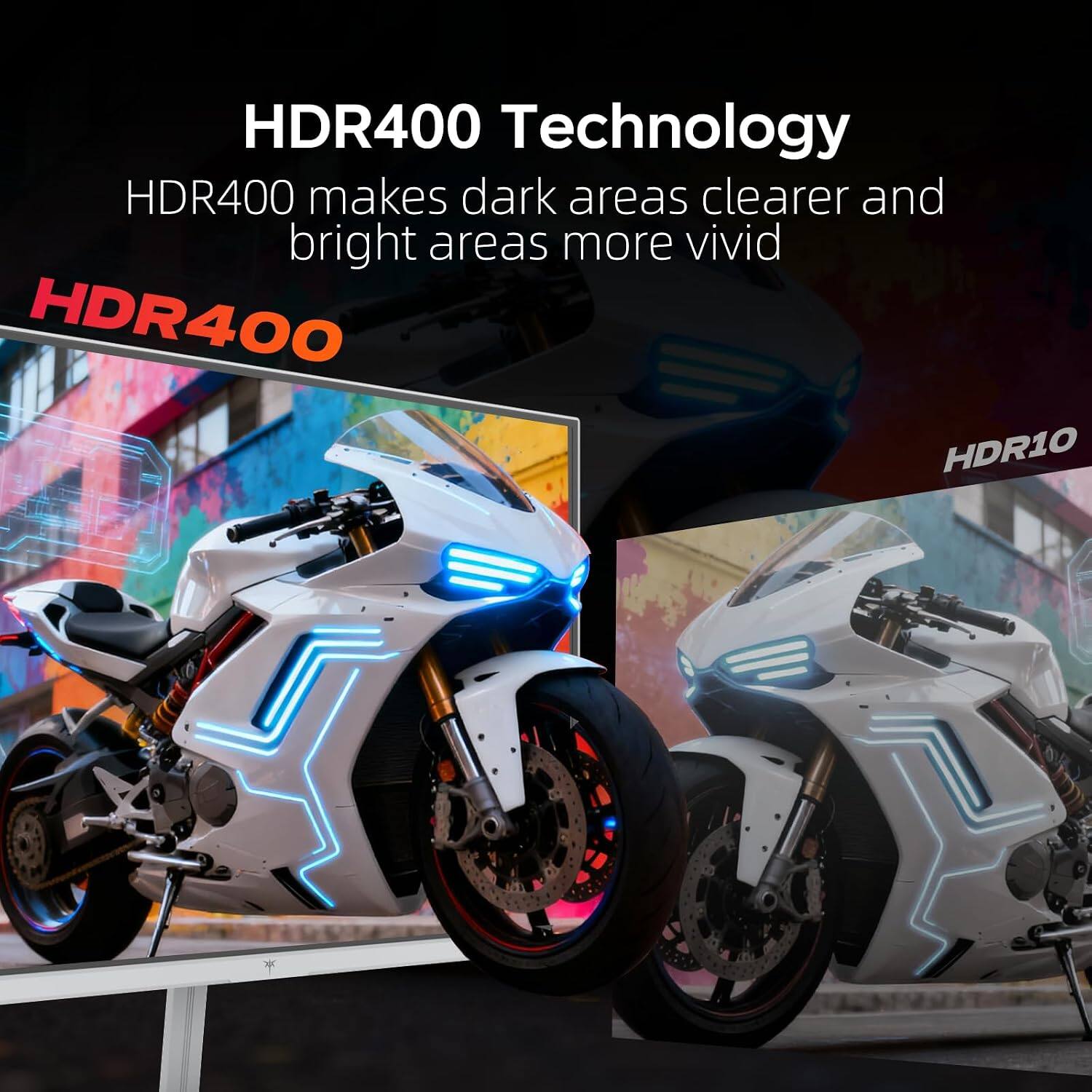 HDR400 Technology  
HDR400 makes dark areas clearer and bright areas more vivid  
HDR400  
HDR10