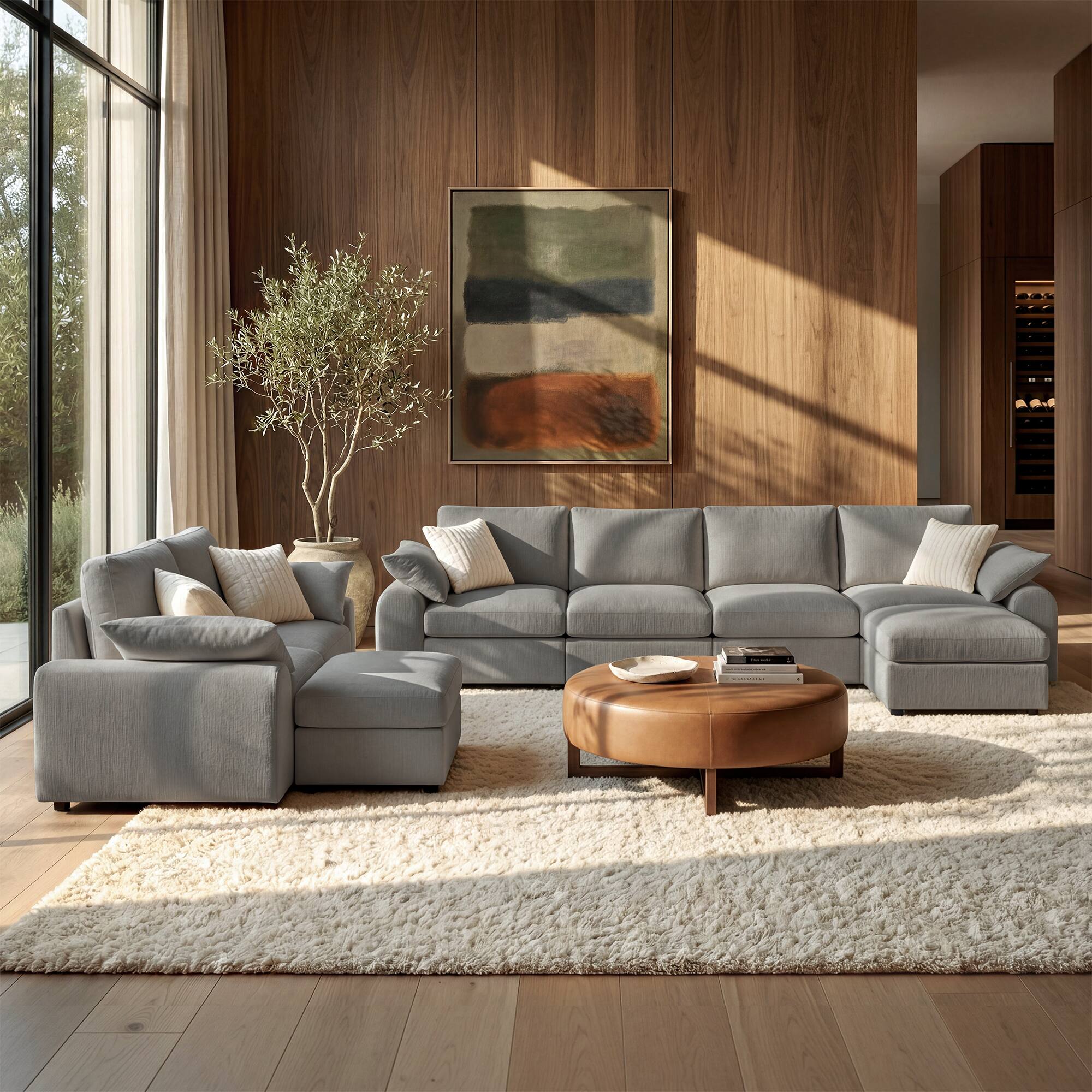 Angle. ModernMate - Chenille Cloud Modular Sectional, Down-Blend Cushions, Tool-Free Assembly, Machine-Washable Covers - Gray.