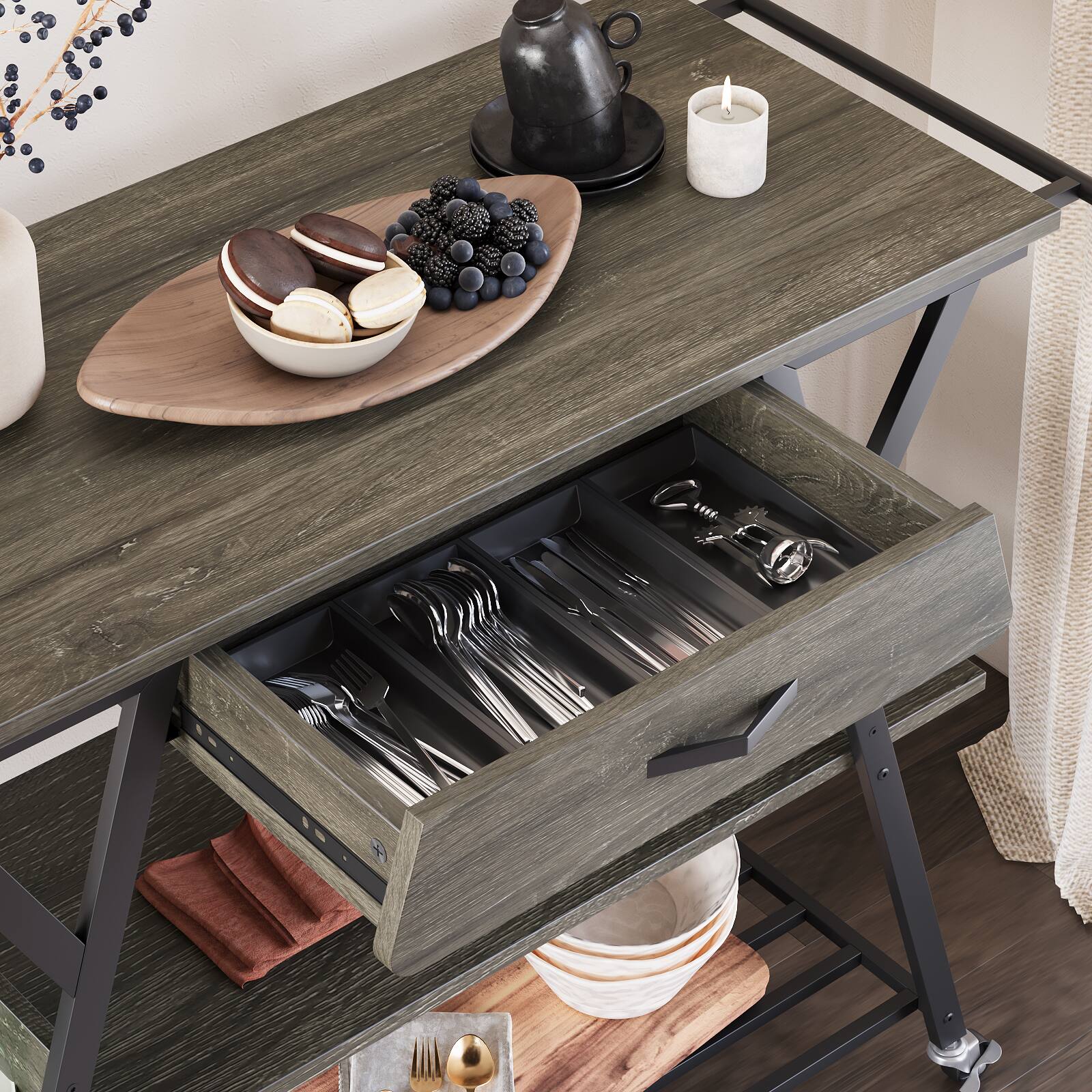 Alt View 1. Bestier - Bestier Coffee Bar Station, Kitchen Island Cart with Storage and Lockable Wheels - Gray.