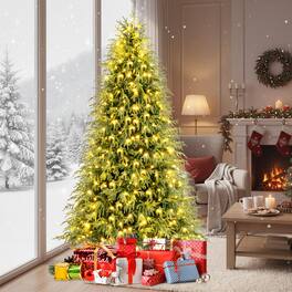 Gymax - 7.5 FT Artificial Christmas Tree w/1449 Branch Tips 500 Warm White LED Lights - Green