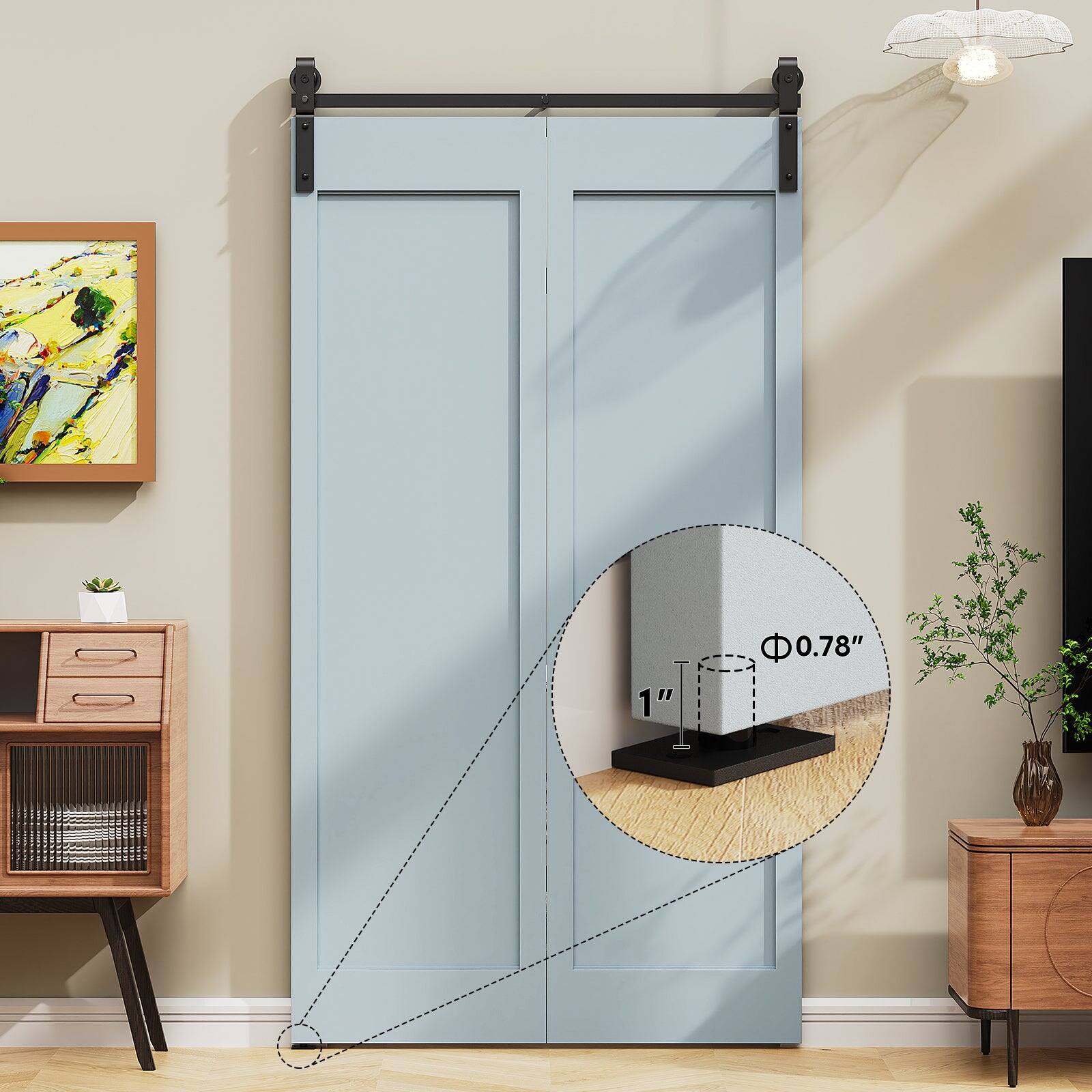 Alt View 5. Boyel Living - 2.5 ft./30 in. Black Single Bi-Fold Sliding Barn Door Track and Hardware Kit with J-Shape Hanger for Double Doors - Black.