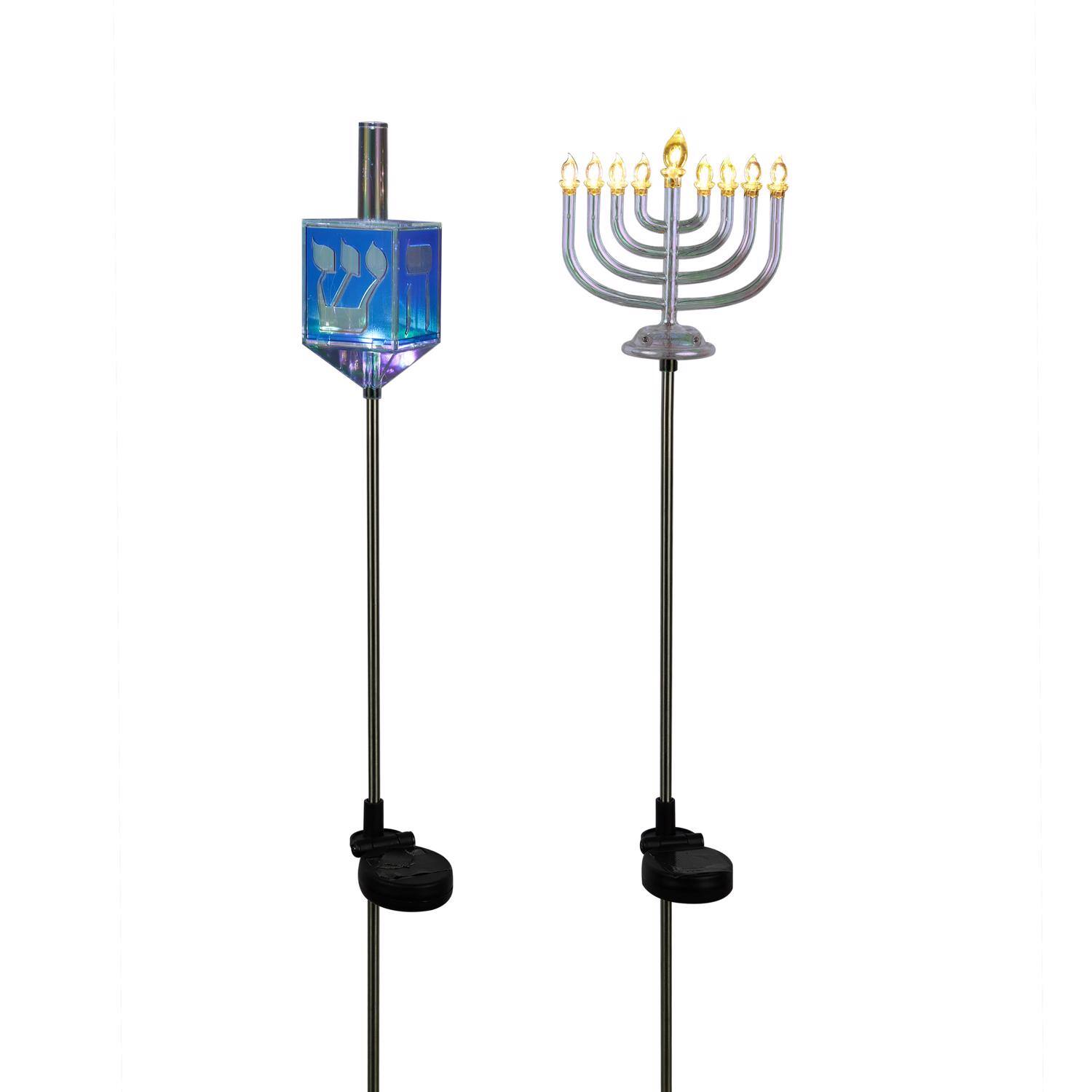 Angle. Alpine - Alpine Iridescent Menorah/Dreidel Stake 33 in. Pathway Decor (Case of 20) - Blue|White.