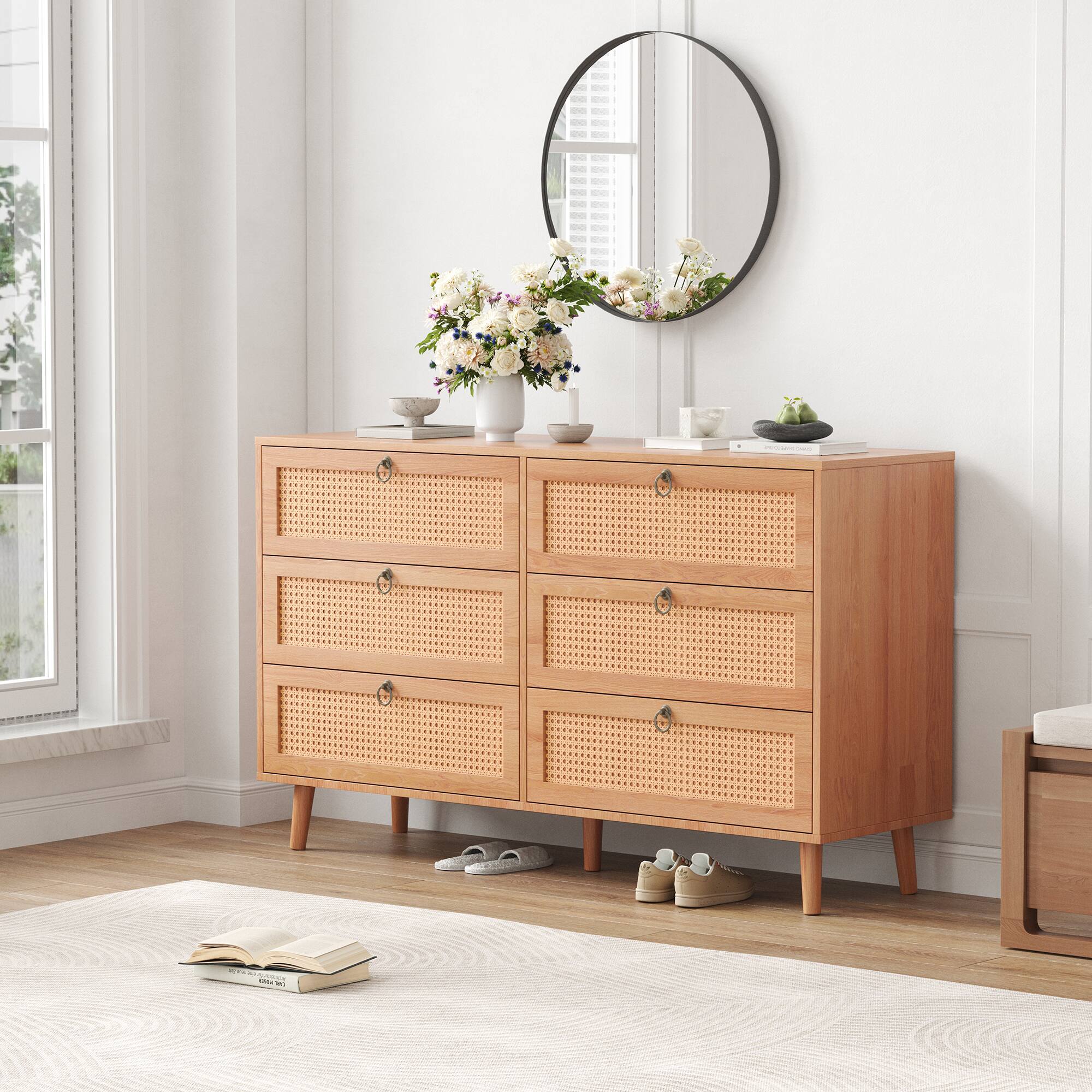 Alt View 5. Forest'nSky - Natural Wood 6 drawer 51.2 in. Wide Chest of Drawers with Sturdy Frame for Living Room - Natural.
